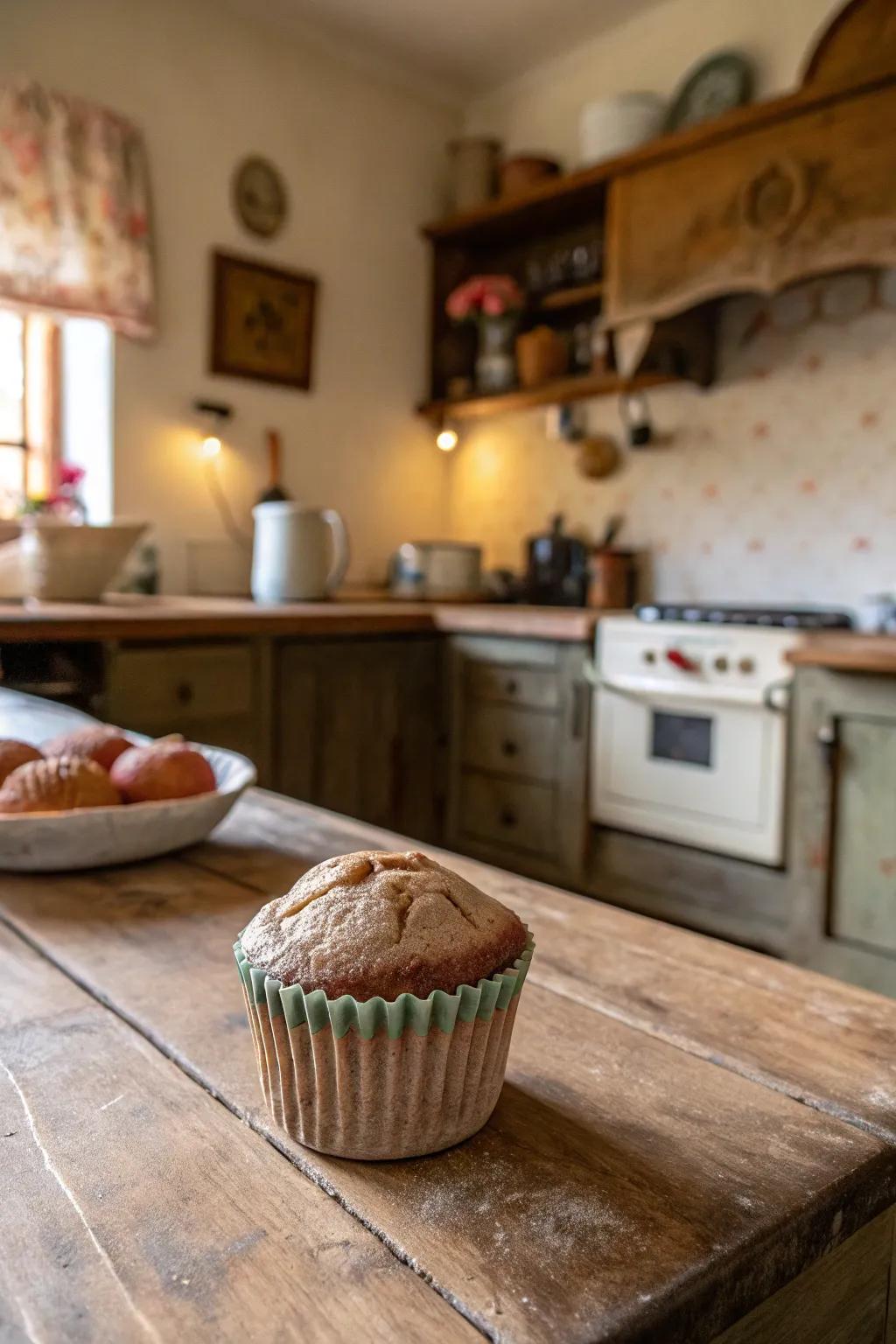 A rustic farmhouse clay cupcake, warm and inviting.