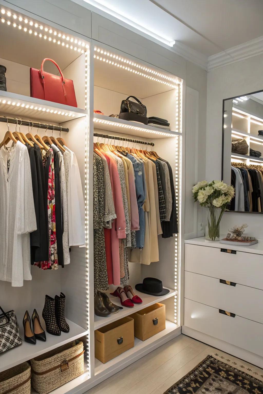 Brighten your closet with proper lighting for better visibility.