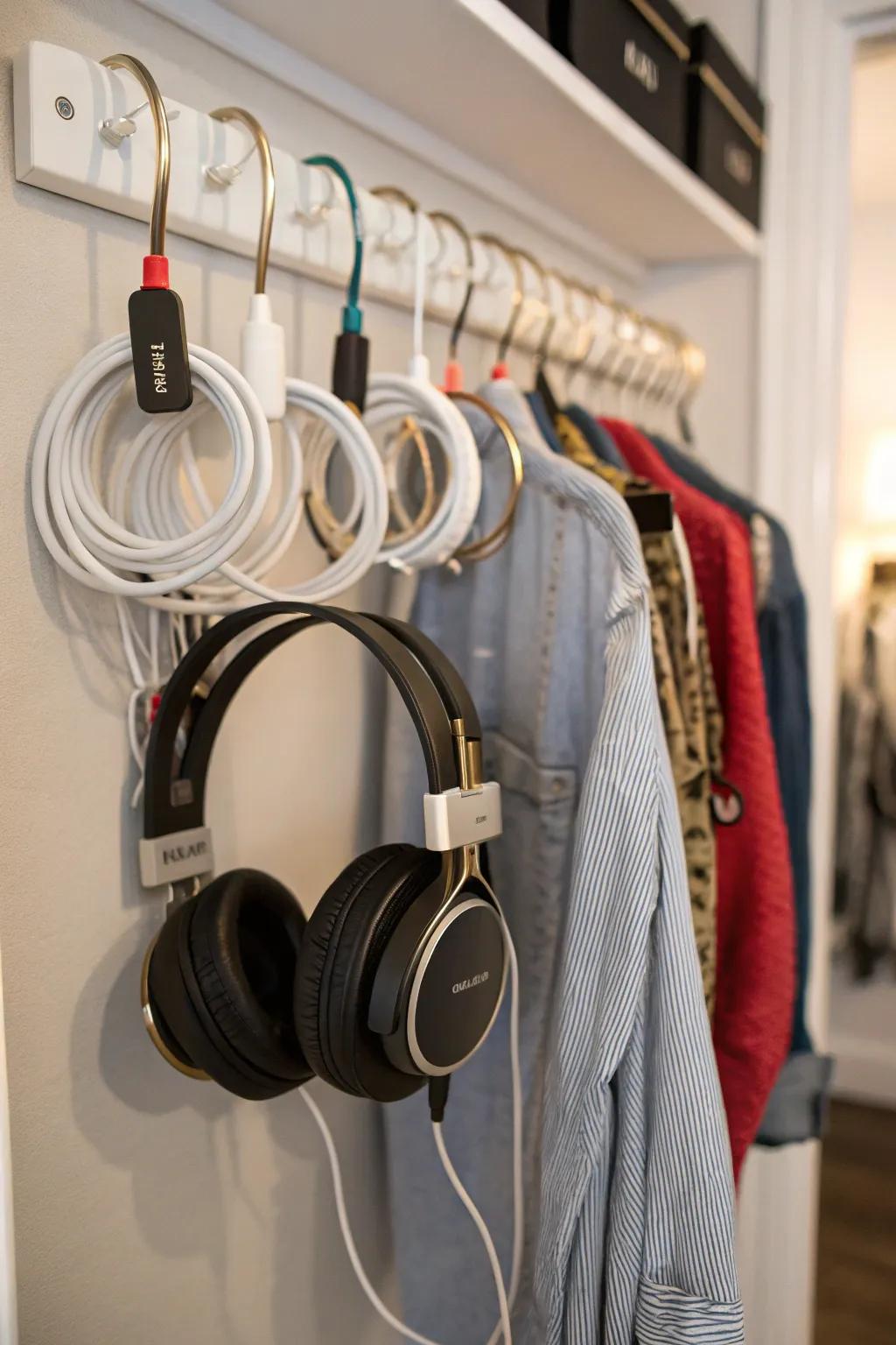 Use wall hooks to keep your accessories organized and within reach.