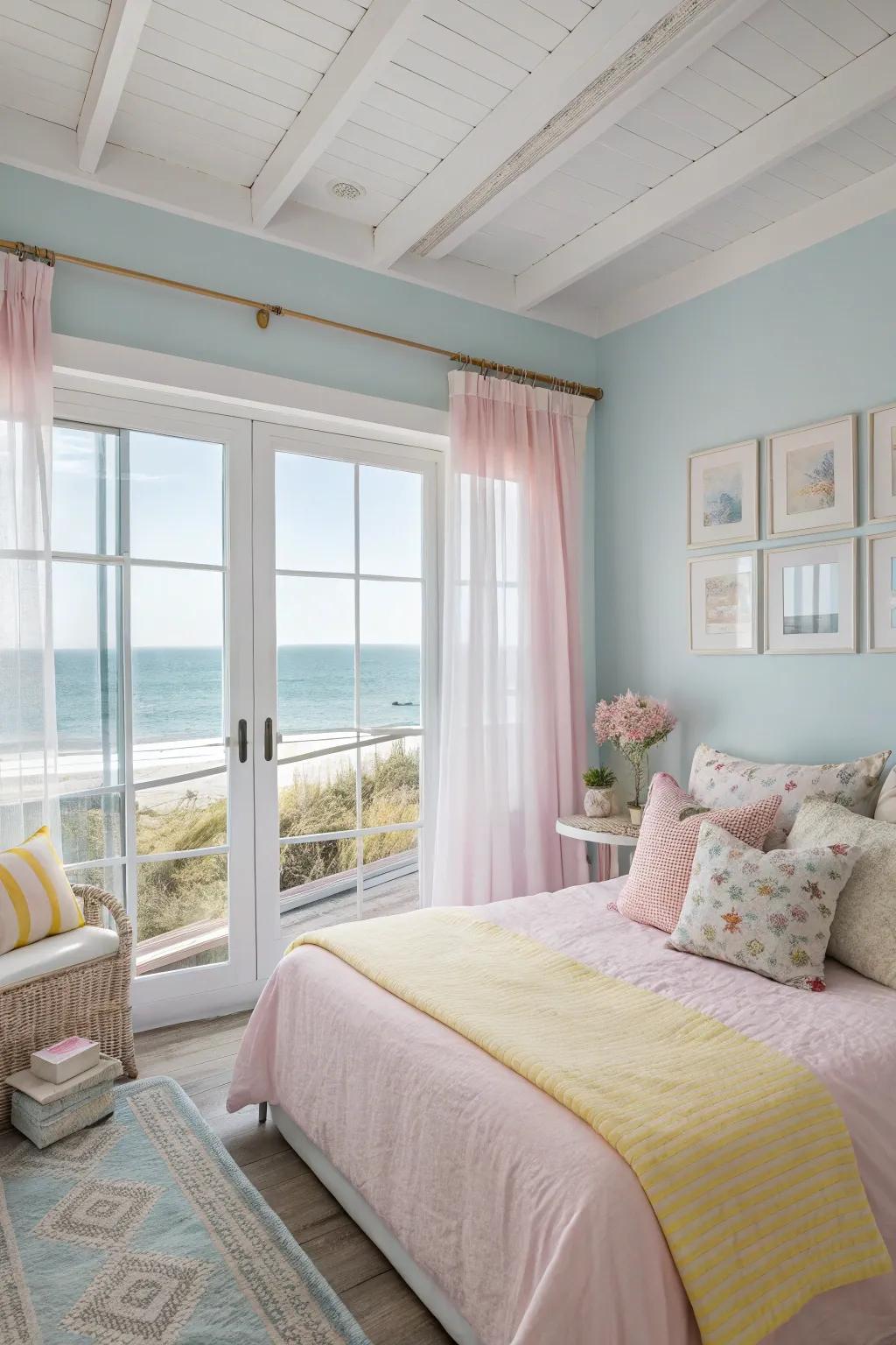 Pastels complement the coastal palette with gentle vibrancy.