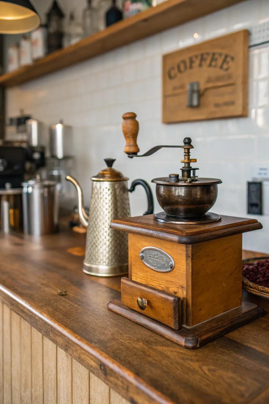 A vintage coffee station, blending nostalgia with daily coffee rituals.