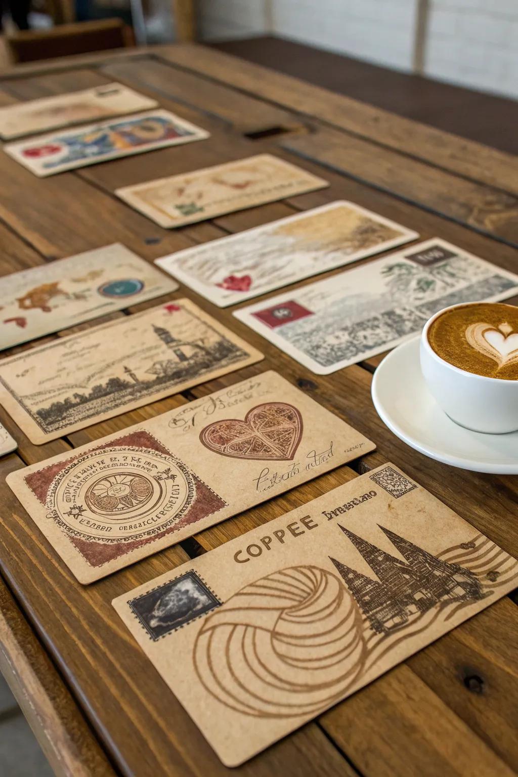 Share your creativity with coffee-painted postcards.