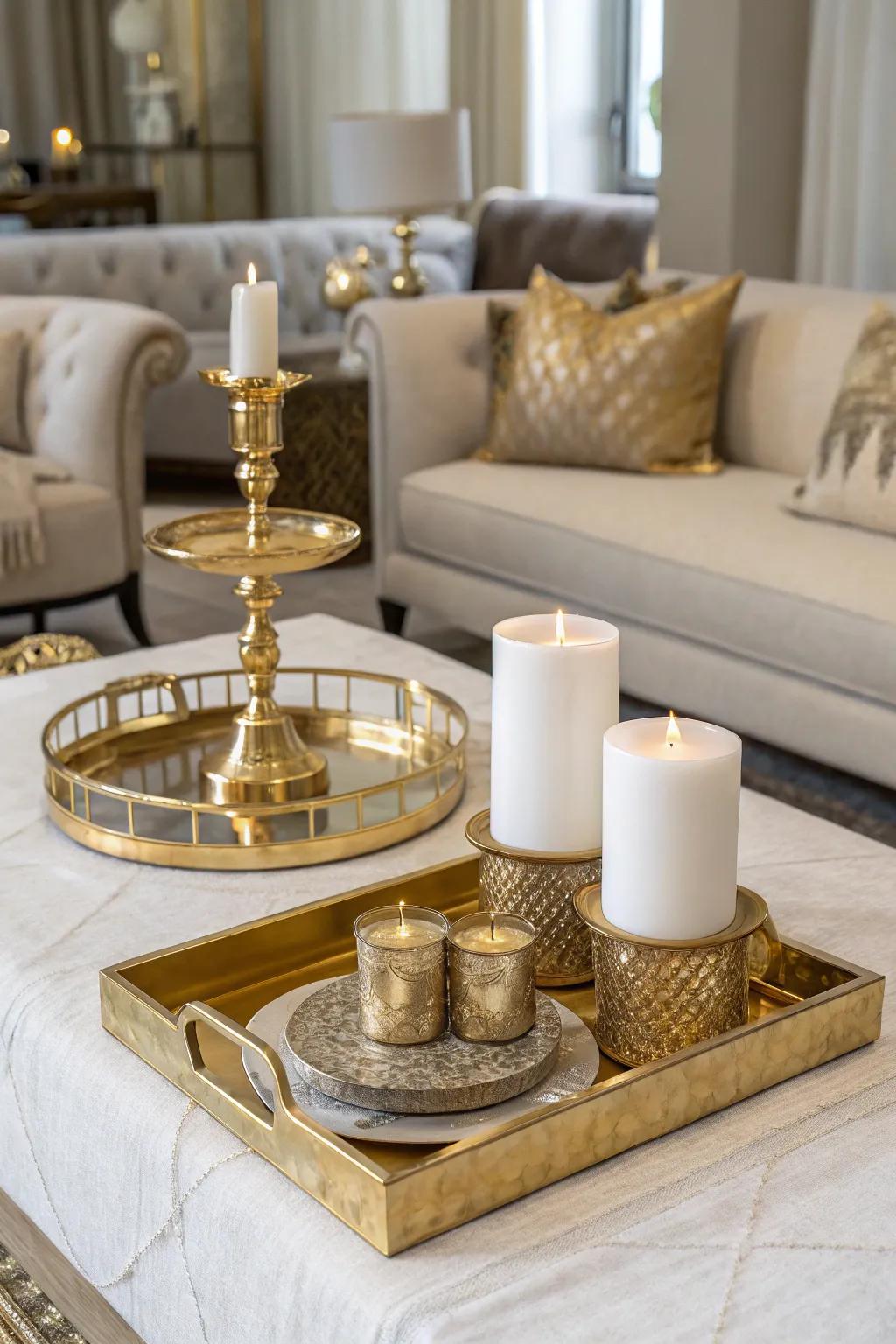 Modern metallics bring a luxe look to the coffee table.