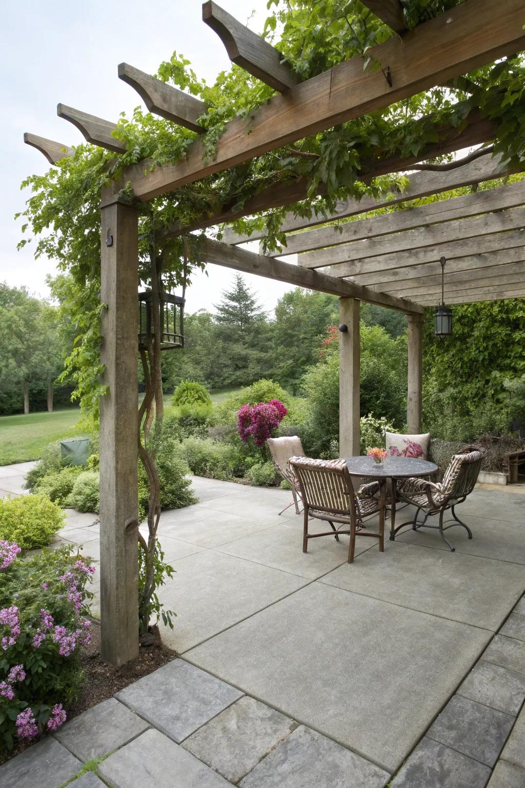 A pergola adds shade and a cozy feel to your patio.