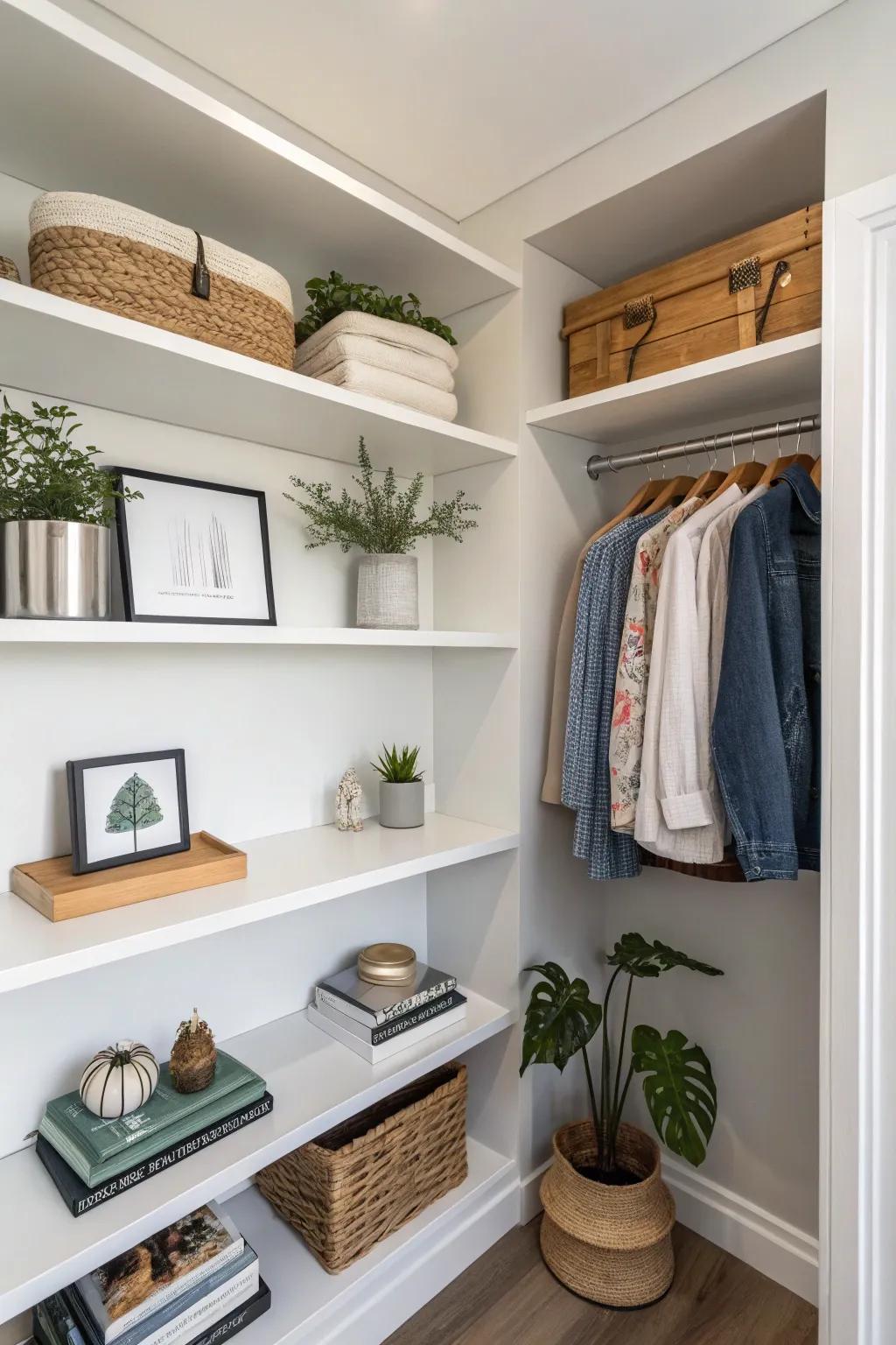 Floating shelves offer minimalist elegance.