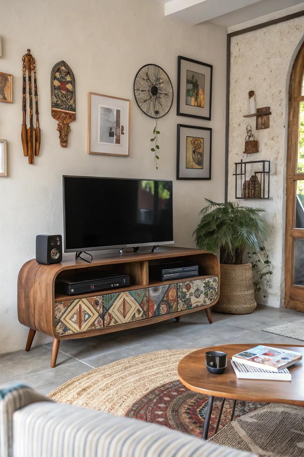 Artistic TV stands can become a focal point and conversation starter.