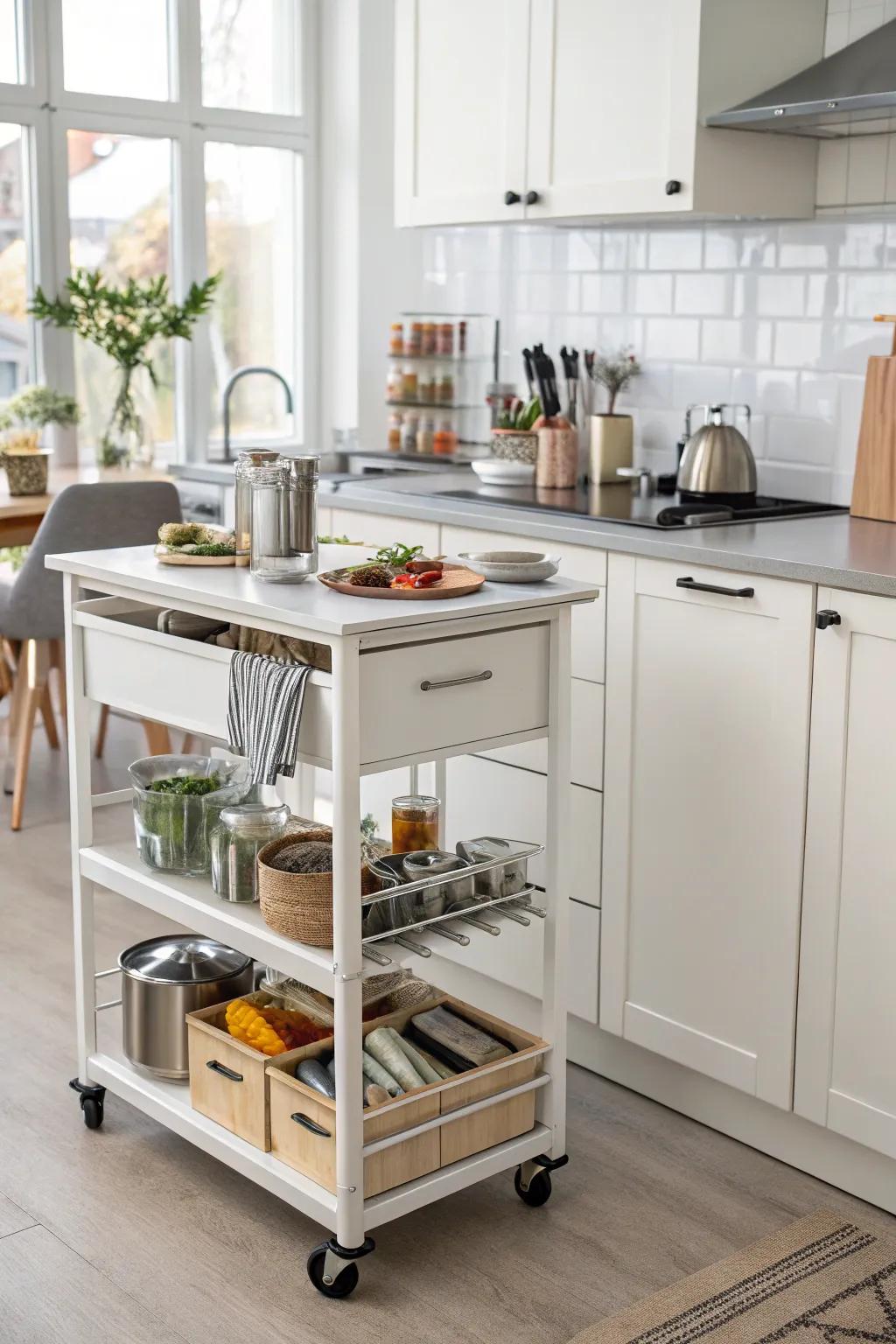 Kitchen carts offer flexible, mobile counter space and storage.