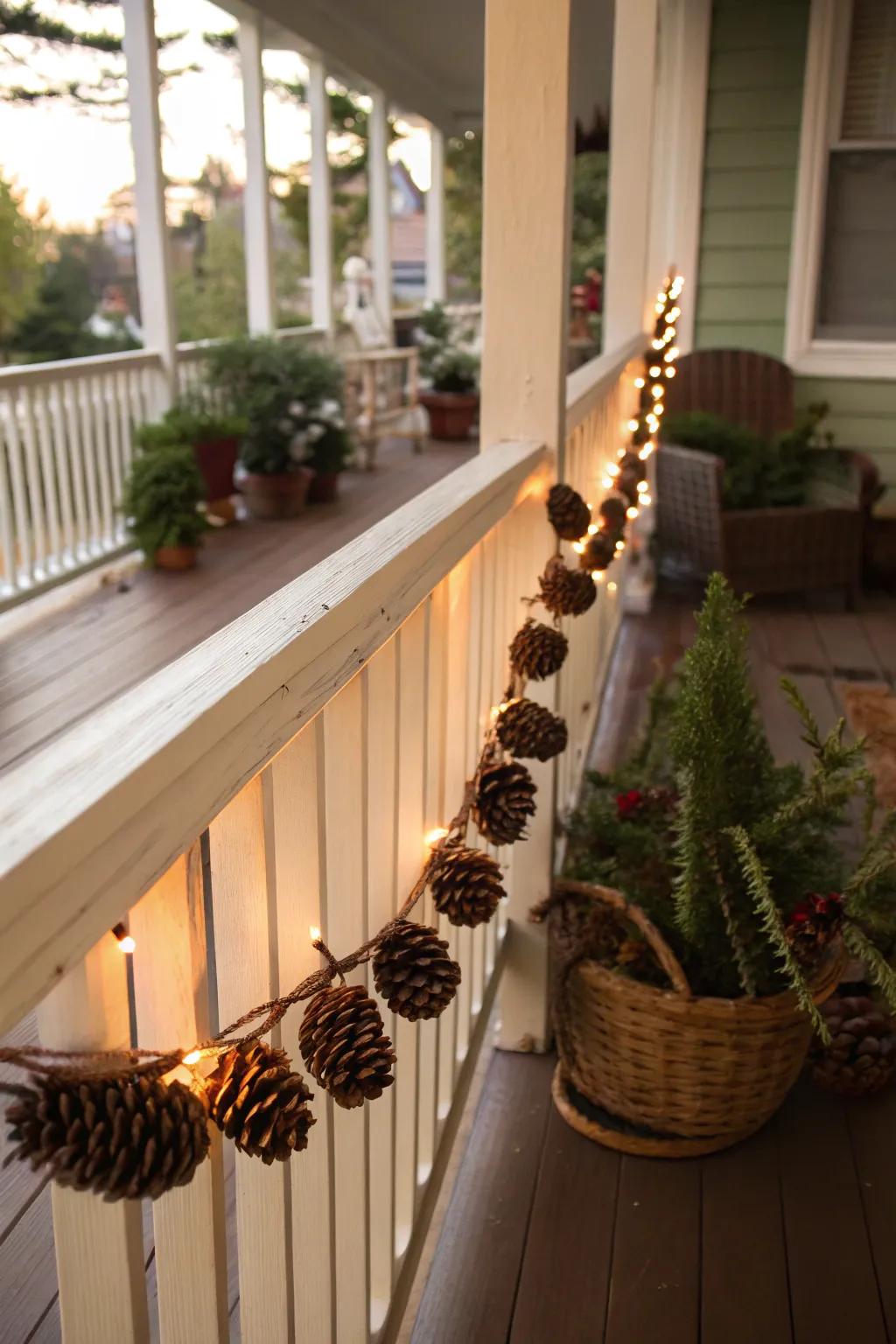 Craft a rustic vibe with a pinecone garland.