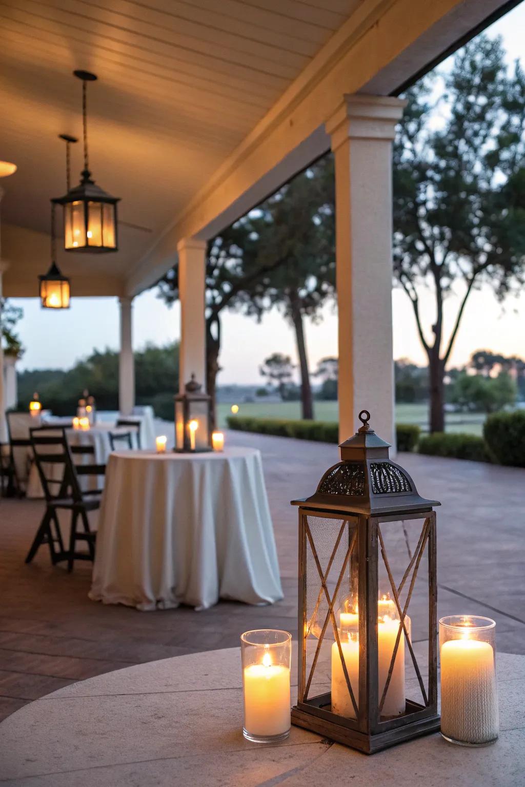 Candles add romance and warmth to patio settings.