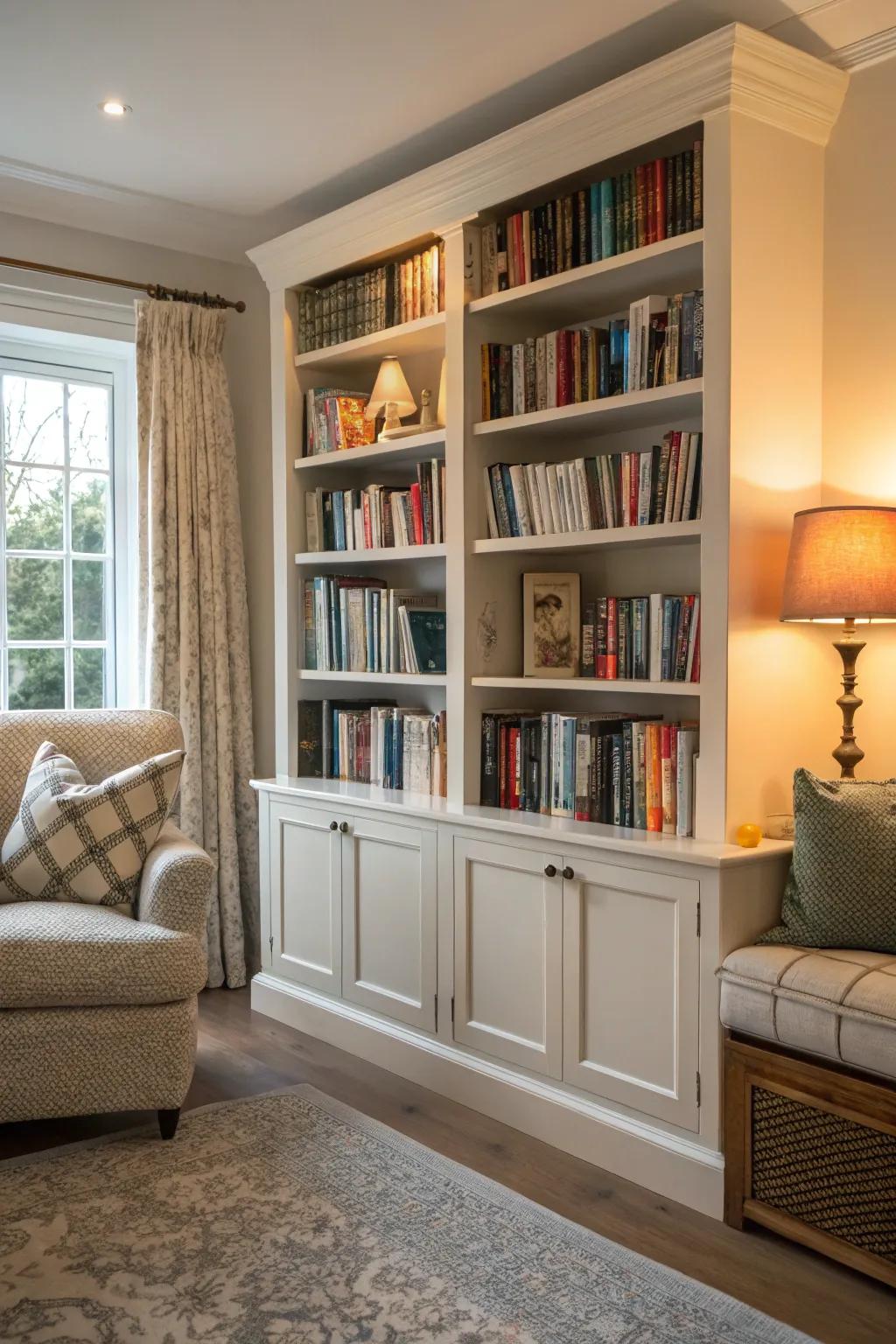 Bookshelves add warmth and character to your living room.