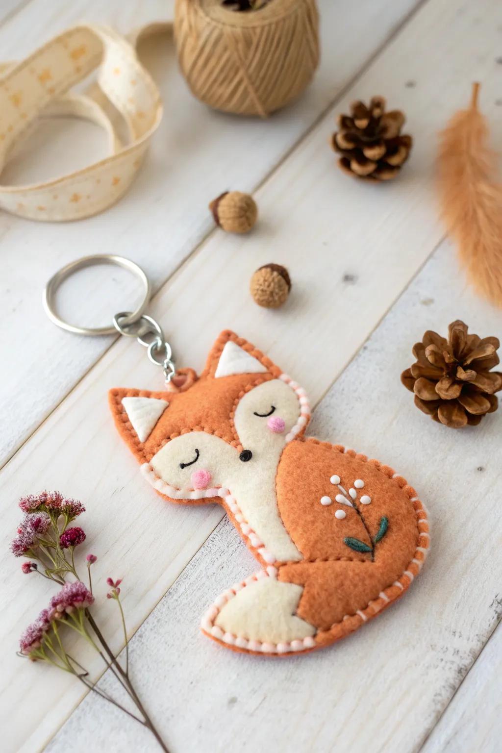 Charming Felt Fox Keychain: A Perfect Blend of Craftsmanship and Natural Beauty.