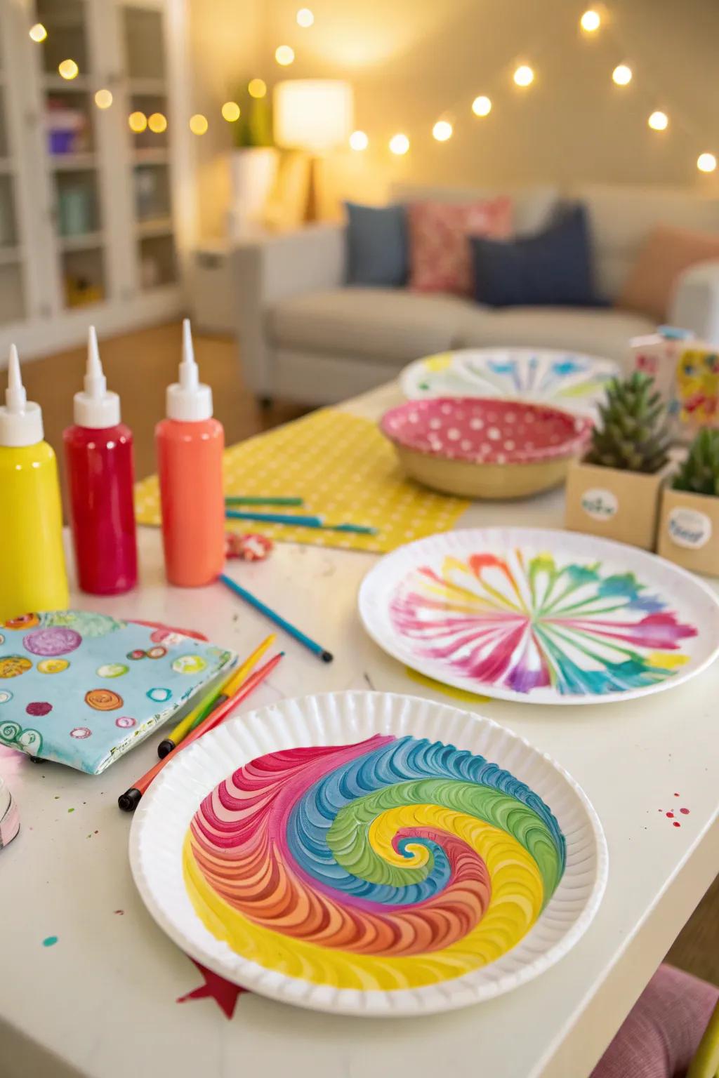 Spin art creations full of vibrant colors.