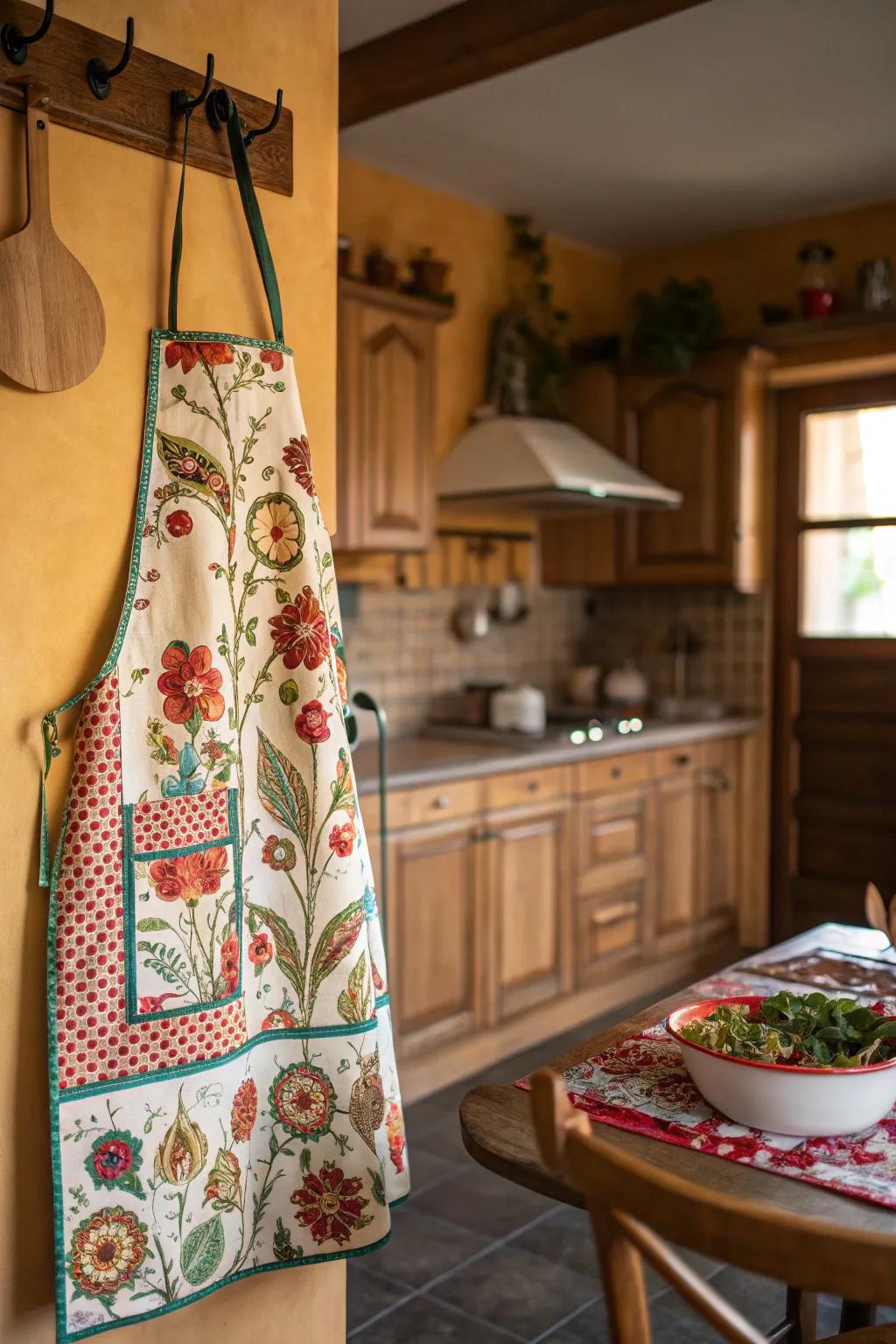 A stylish reversible apron, ready to brighten mom's cooking days.