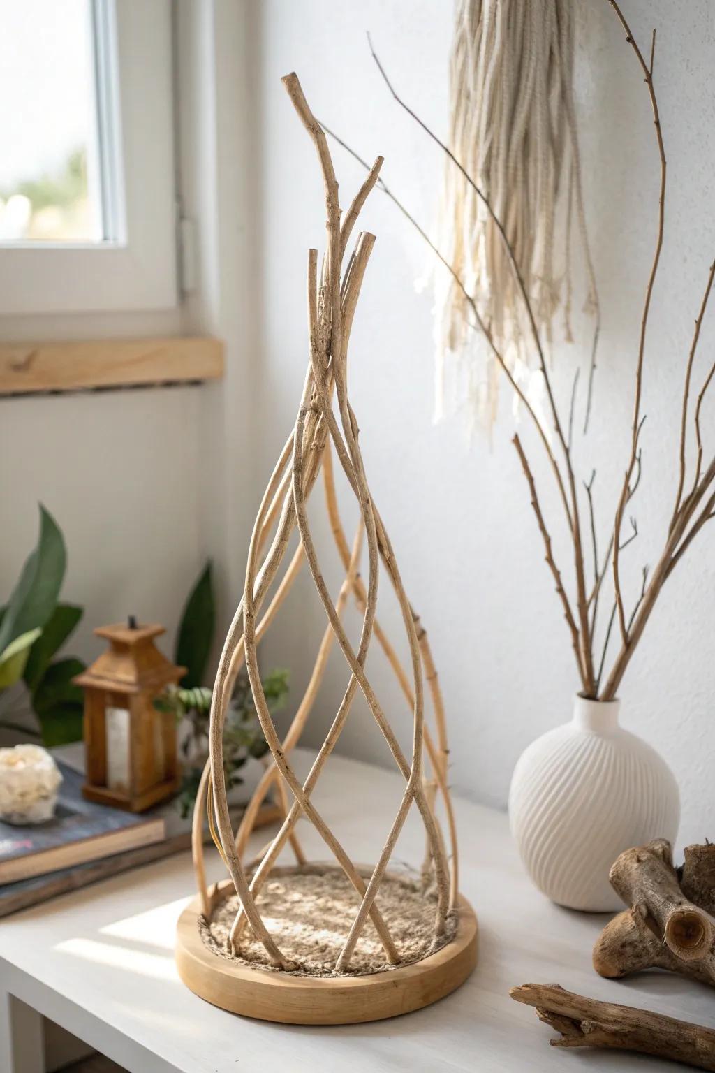 Embrace the art of simplicity with this stunning stick sculpture, a perfect blend of nature and minimalism.
