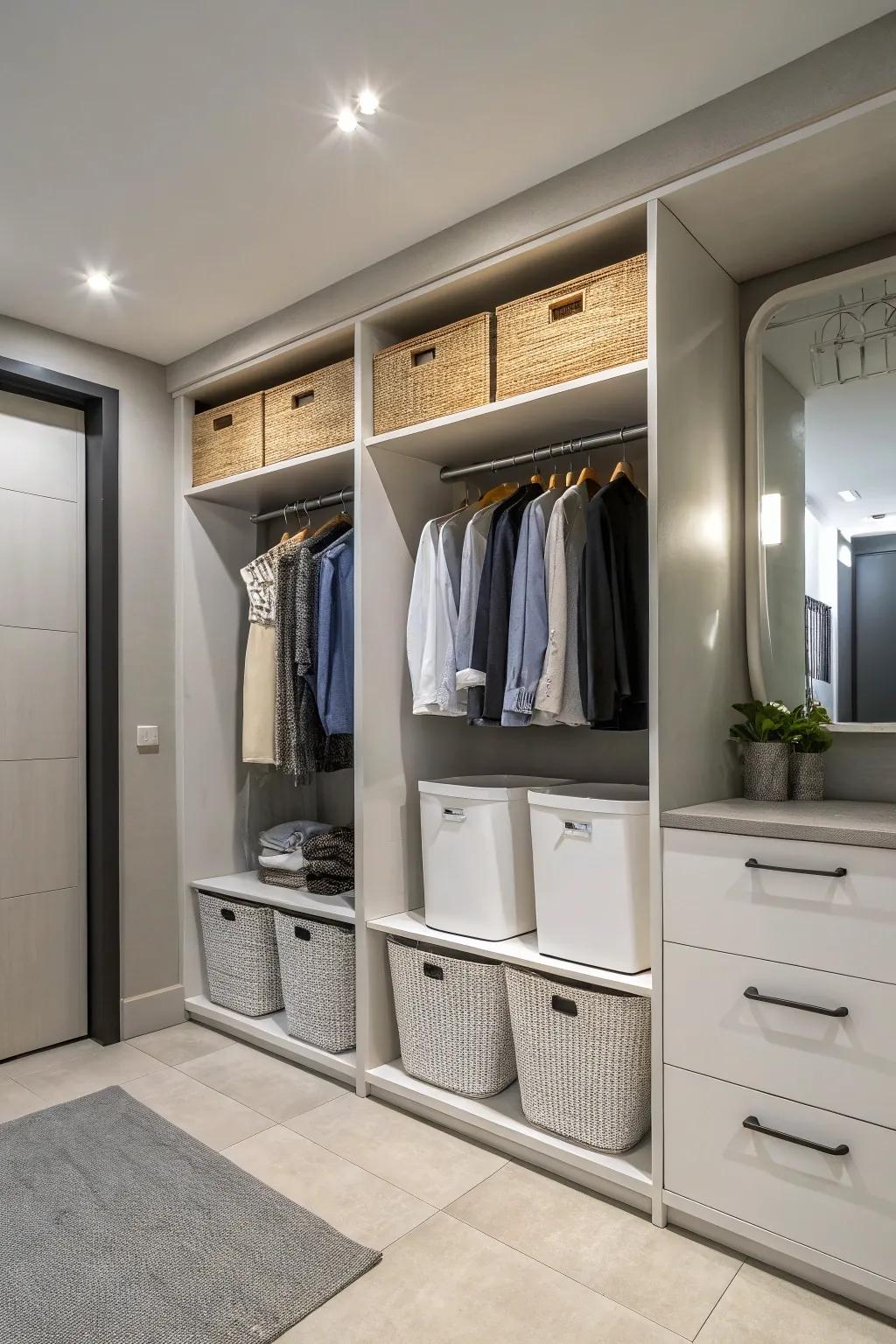 A closet nook for hampers keeps your laundry room neat and tidy.