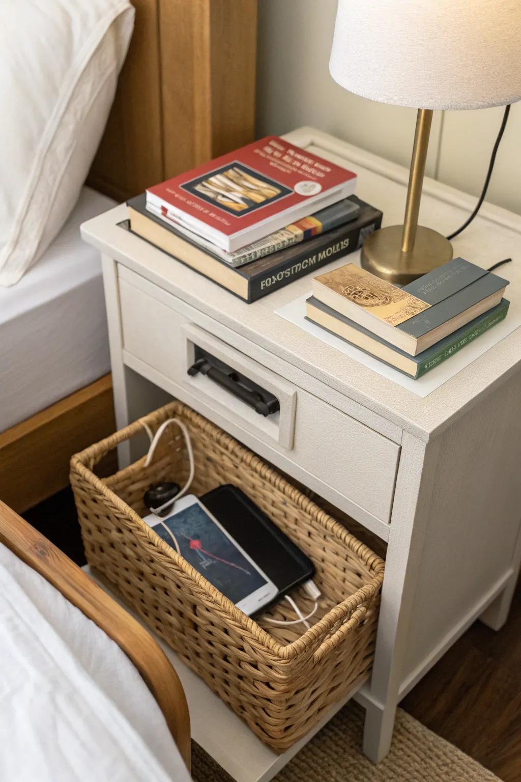 Keep Your Nightstand Clutter-Free with Basket Storage