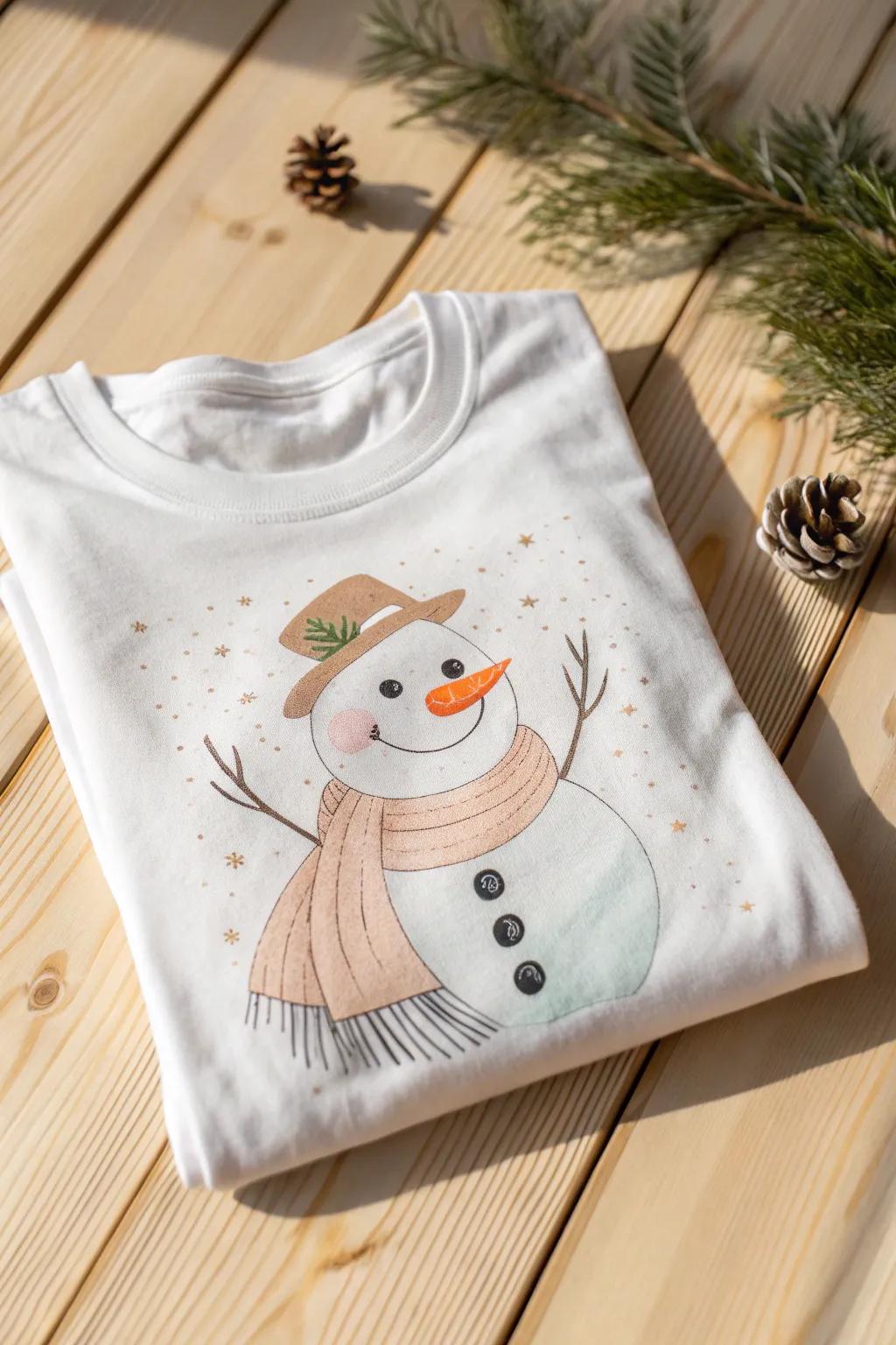 Bring cheer to your holiday wardrobe with this charming snowman tee, where minimalist design meets festive spirit.