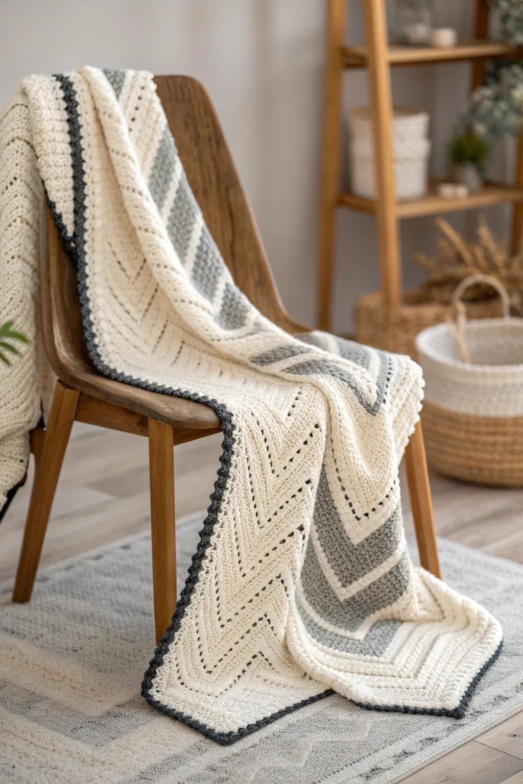 Elevate your c2c blanket with a chic chevron border for a touch of modern elegance.