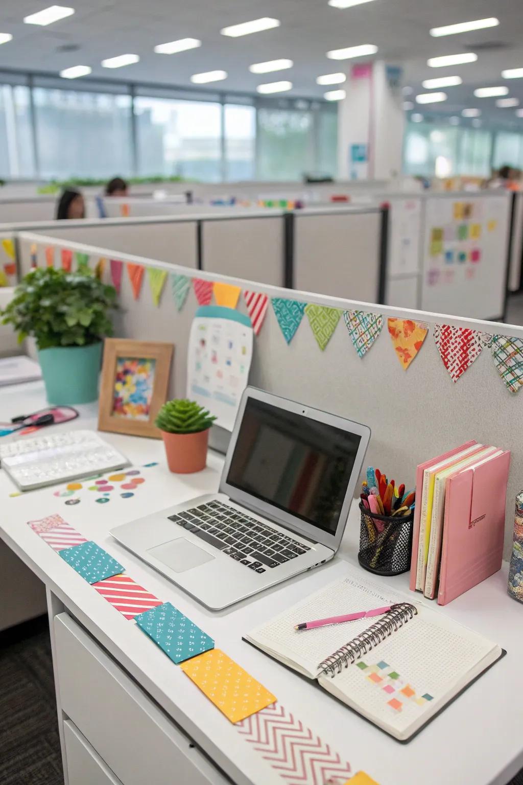 Washi tape is a versatile way to personalize your cubicle decor.