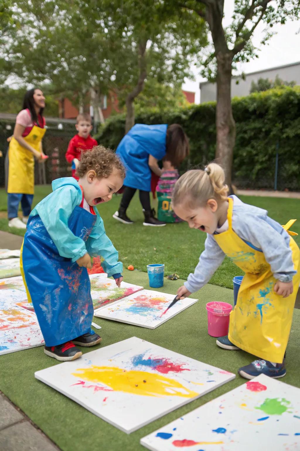 Outdoor excitement with splatter painting.