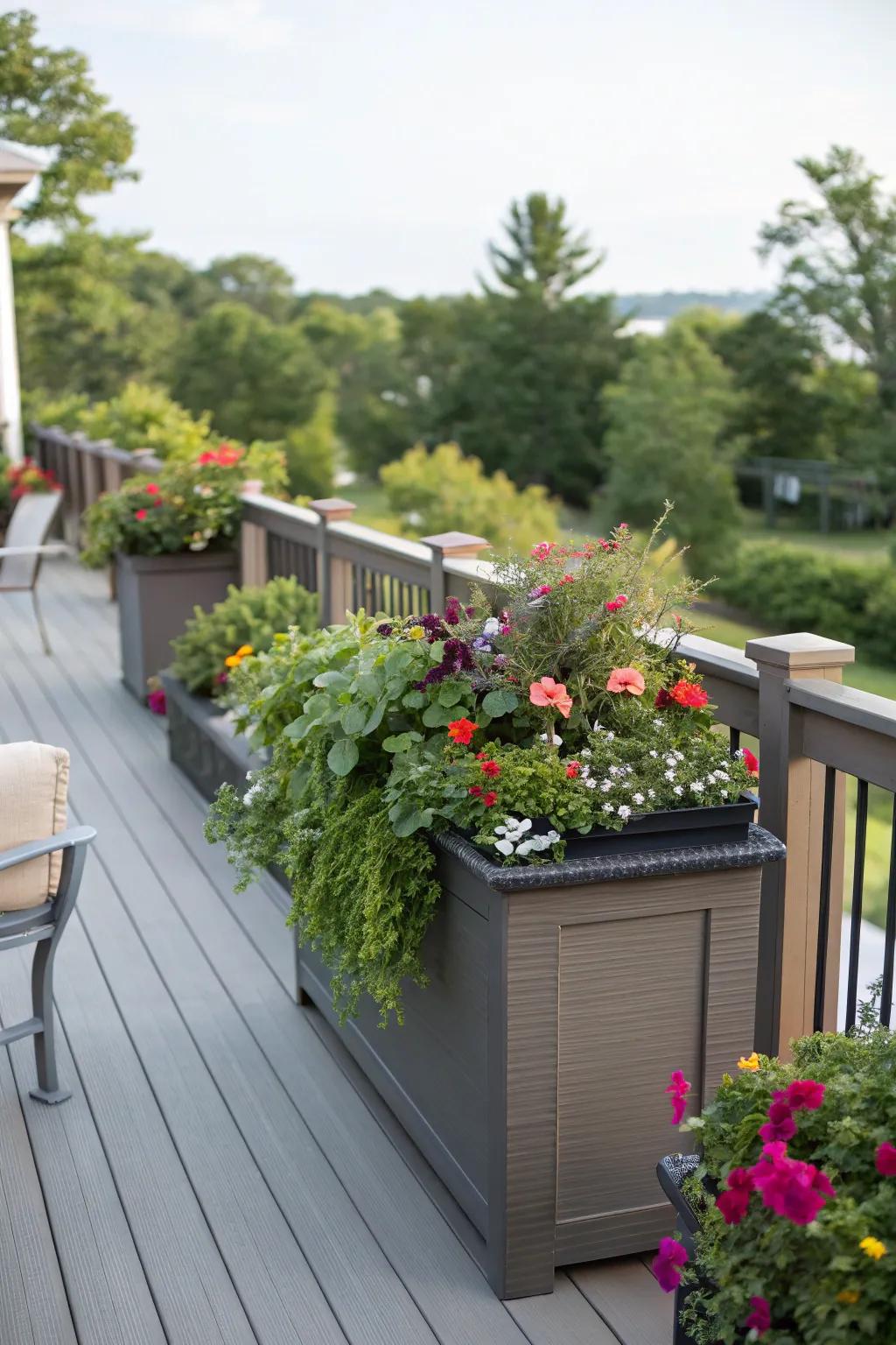 Built-in planters bring life and vibrancy to deck designs.