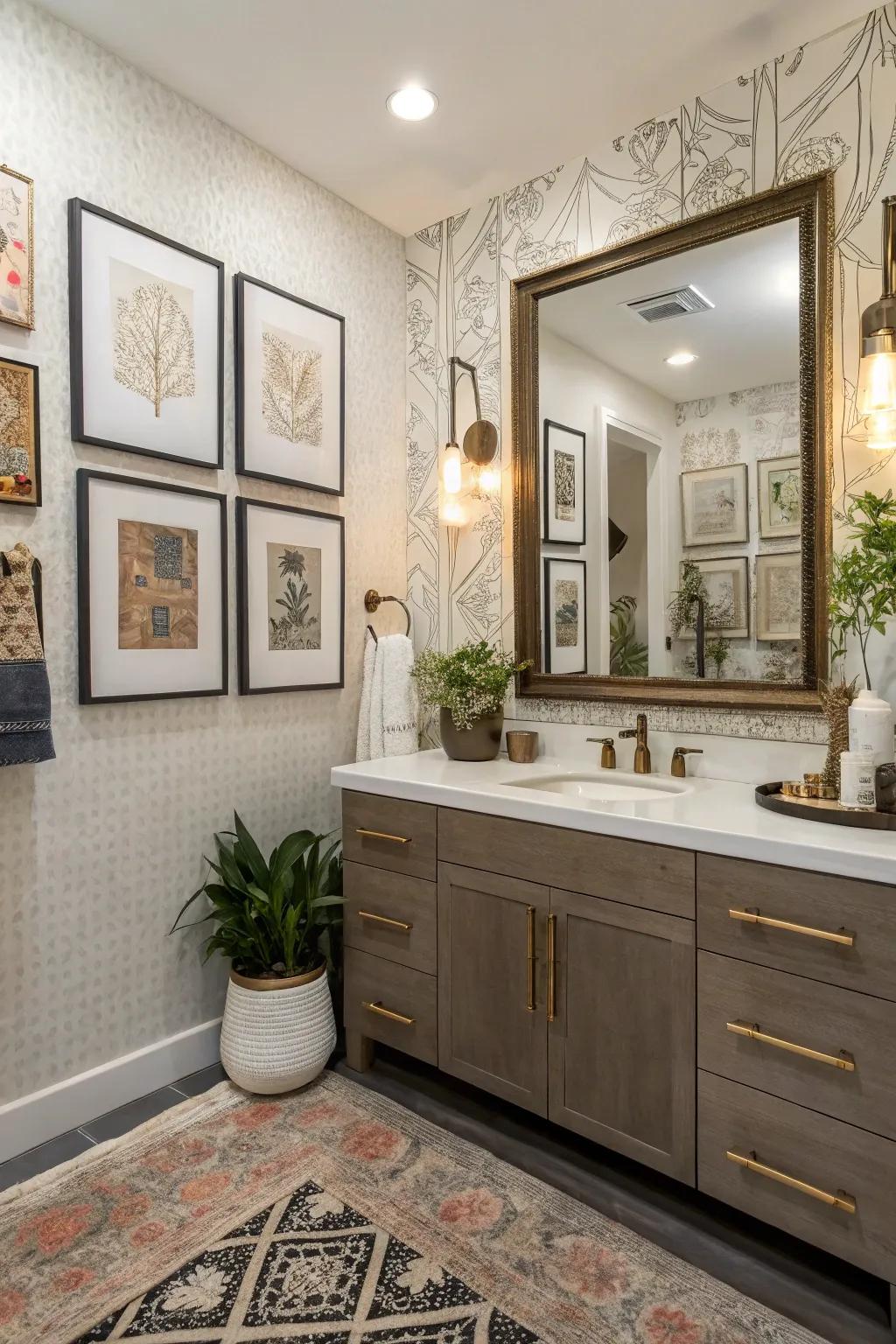 Art adds a personal touch and completes this bathroom's look.