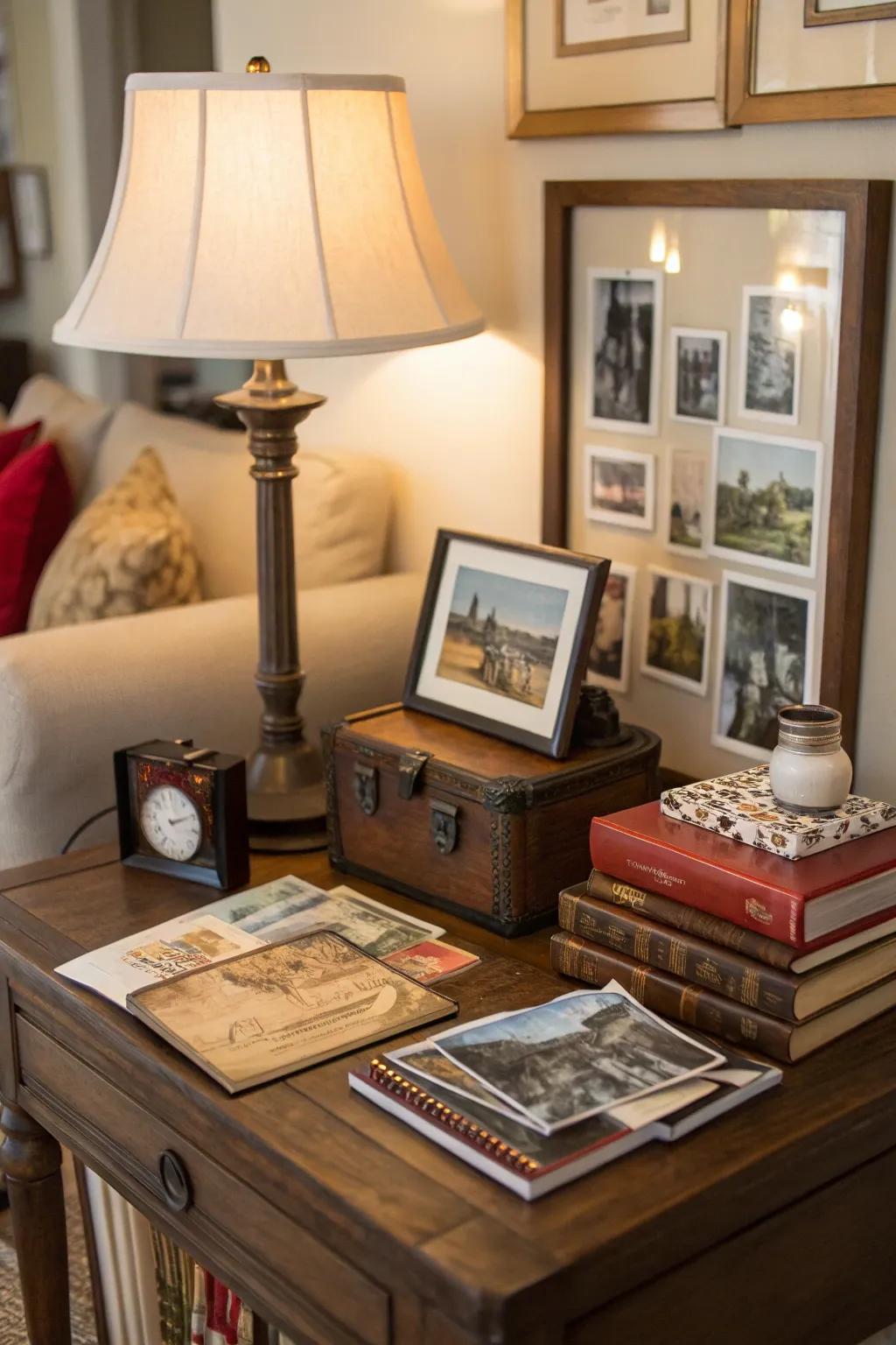 Personal mementos add a meaningful touch to your corner table decor.