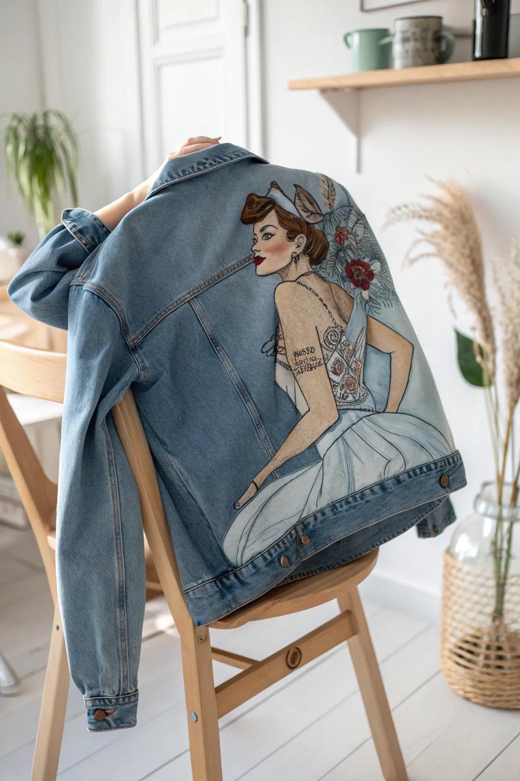 Embrace the past with hand-painted denim charm. 🌿 #VintageVibes #MinimalistBoho