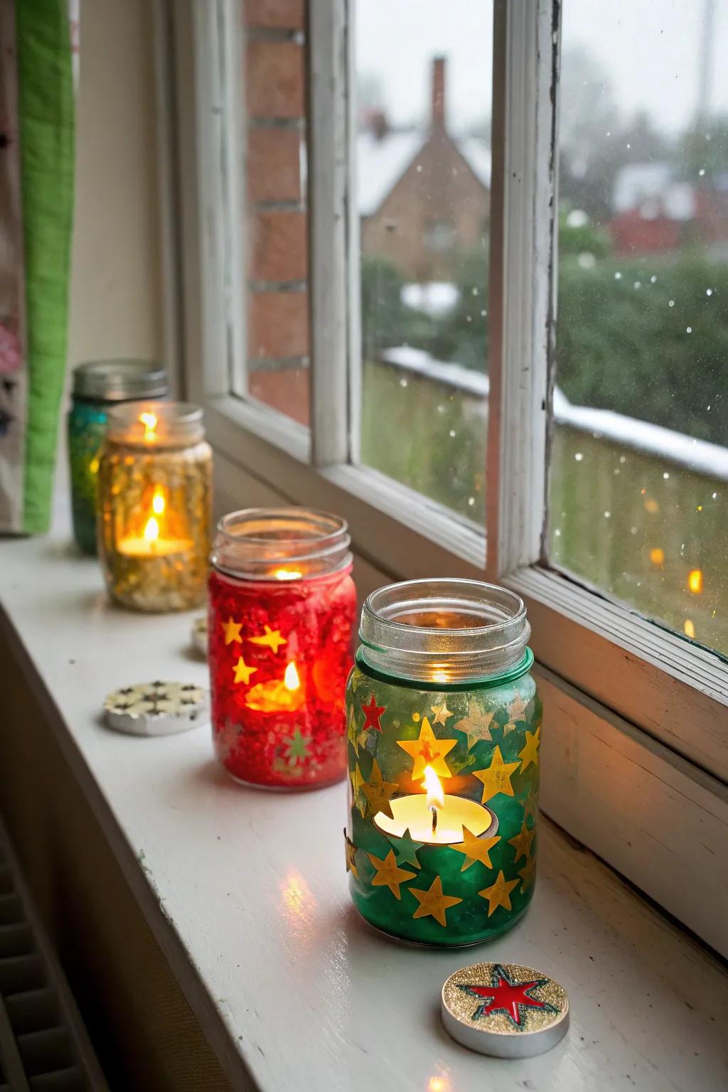 Upcycle with style using glass jar lanterns for Diwali.