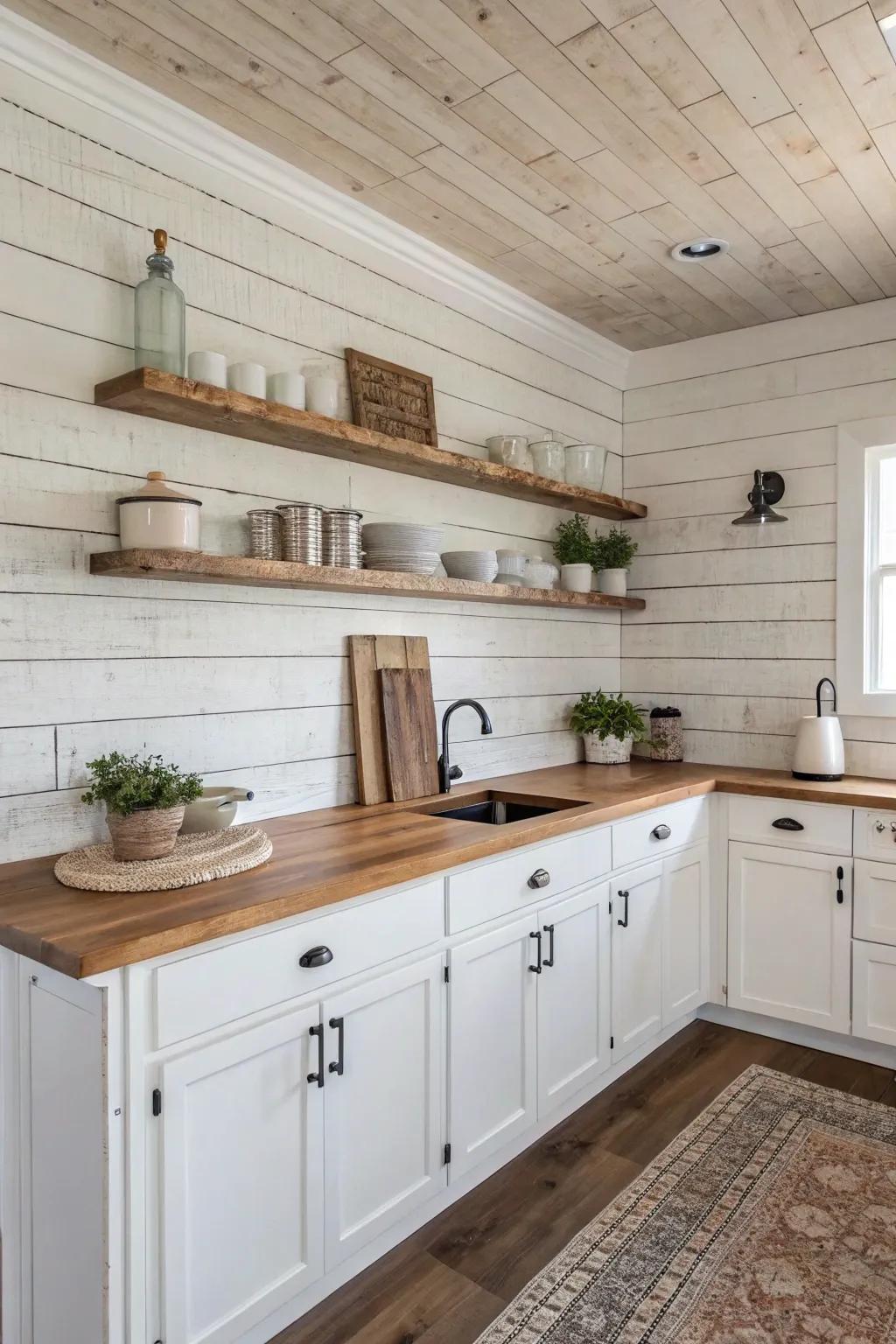 Shiplap offers a rustic and modern backsplash option.