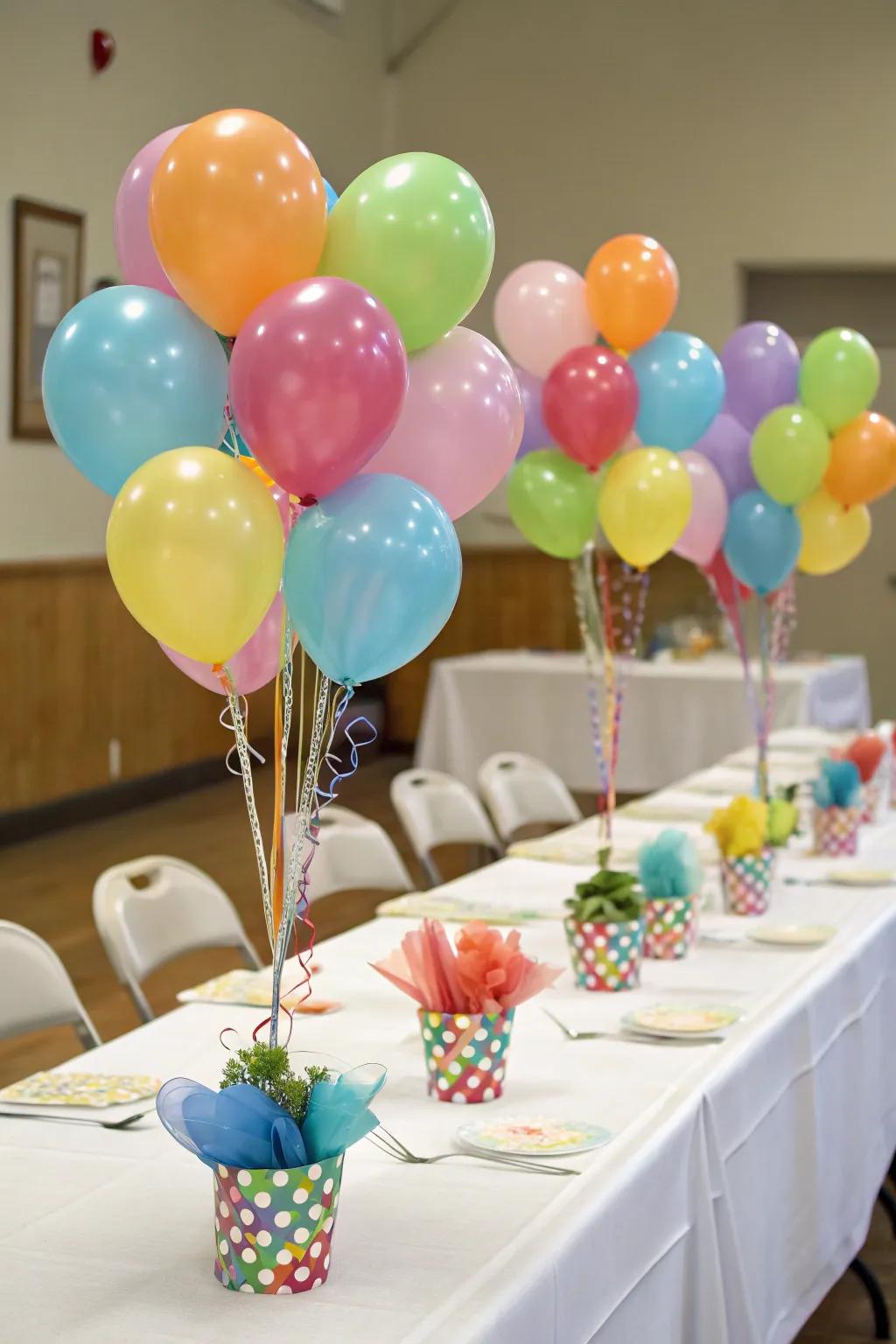 Whimsical mini balloon bouquet centerpiece