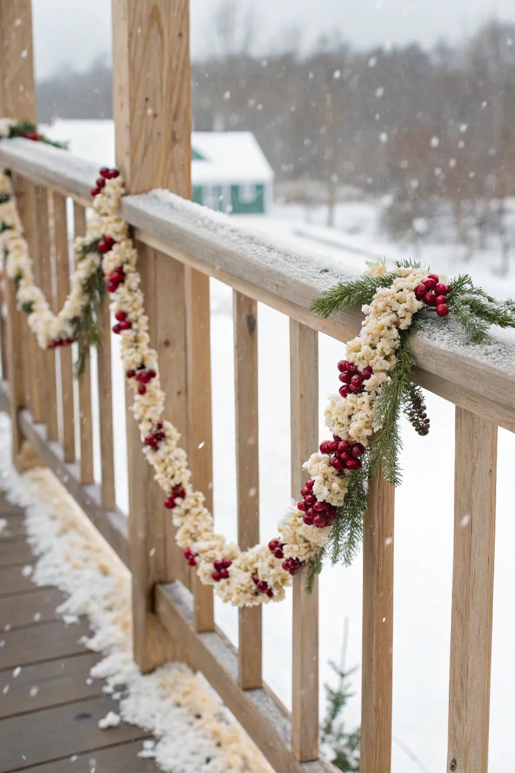 Add a touch of handcrafted charm to your porch this Christmas with simple yet stunning popcorn and cranberry garlands. 🌿✨