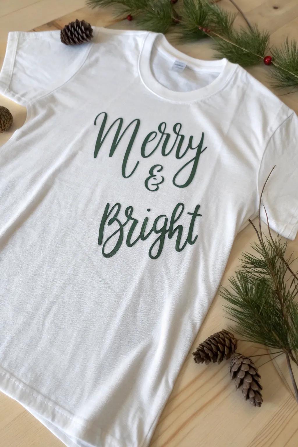 Embrace the festive spirit with handcrafted elegance: a minimalist Christmas tee with a personal touch.