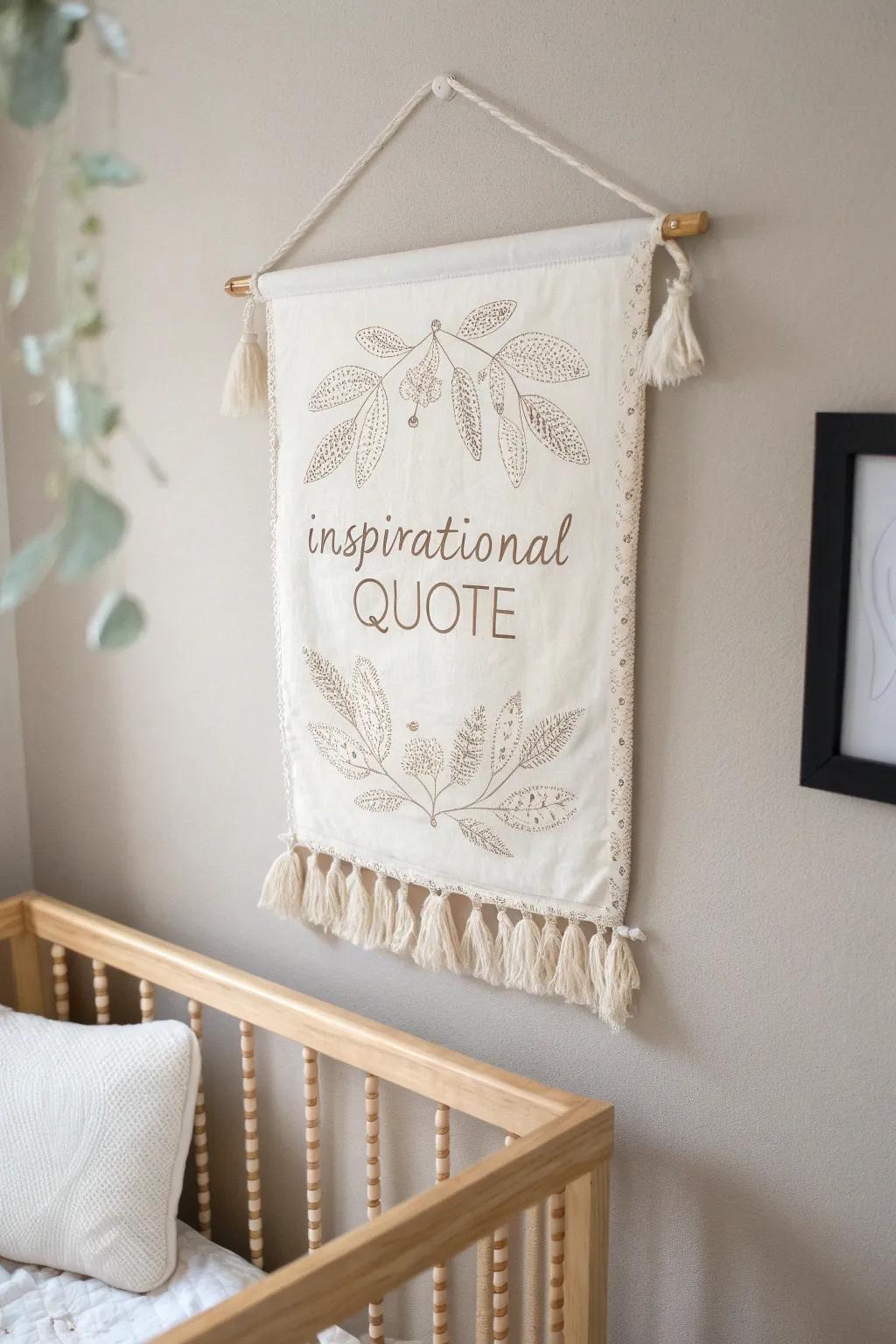 Add a touch of cozy elegance to your nursery with handcrafted fabric wall art that speaks from the heart.