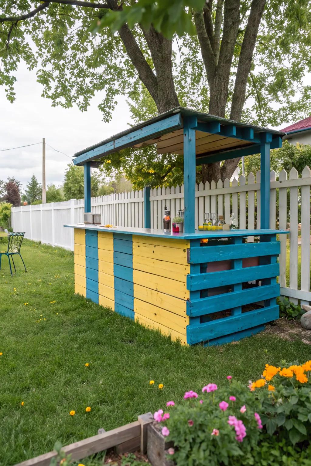 A vibrant pallet bar that adds a splash of color to any space.