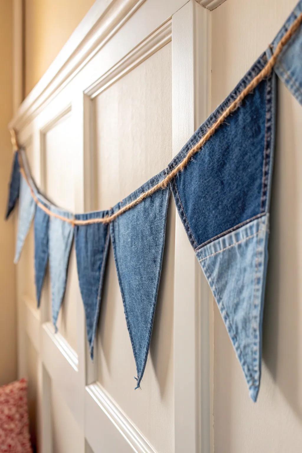 Transform old jeans into a chic statement with this sustainable upcycled denim garland - where simplicity meets style!
