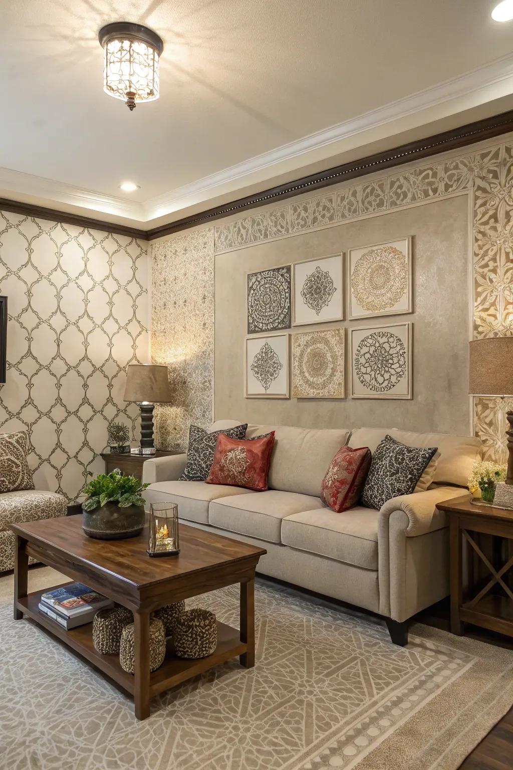 Creative wall treatments add personality to your living room.