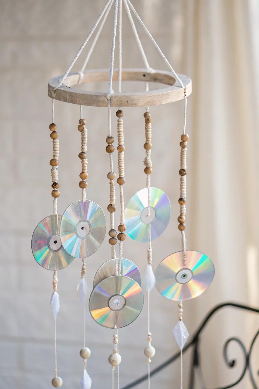 Embrace tranquility with a touch of artistry—create your own DVD wind chime for a serene patio vibe.