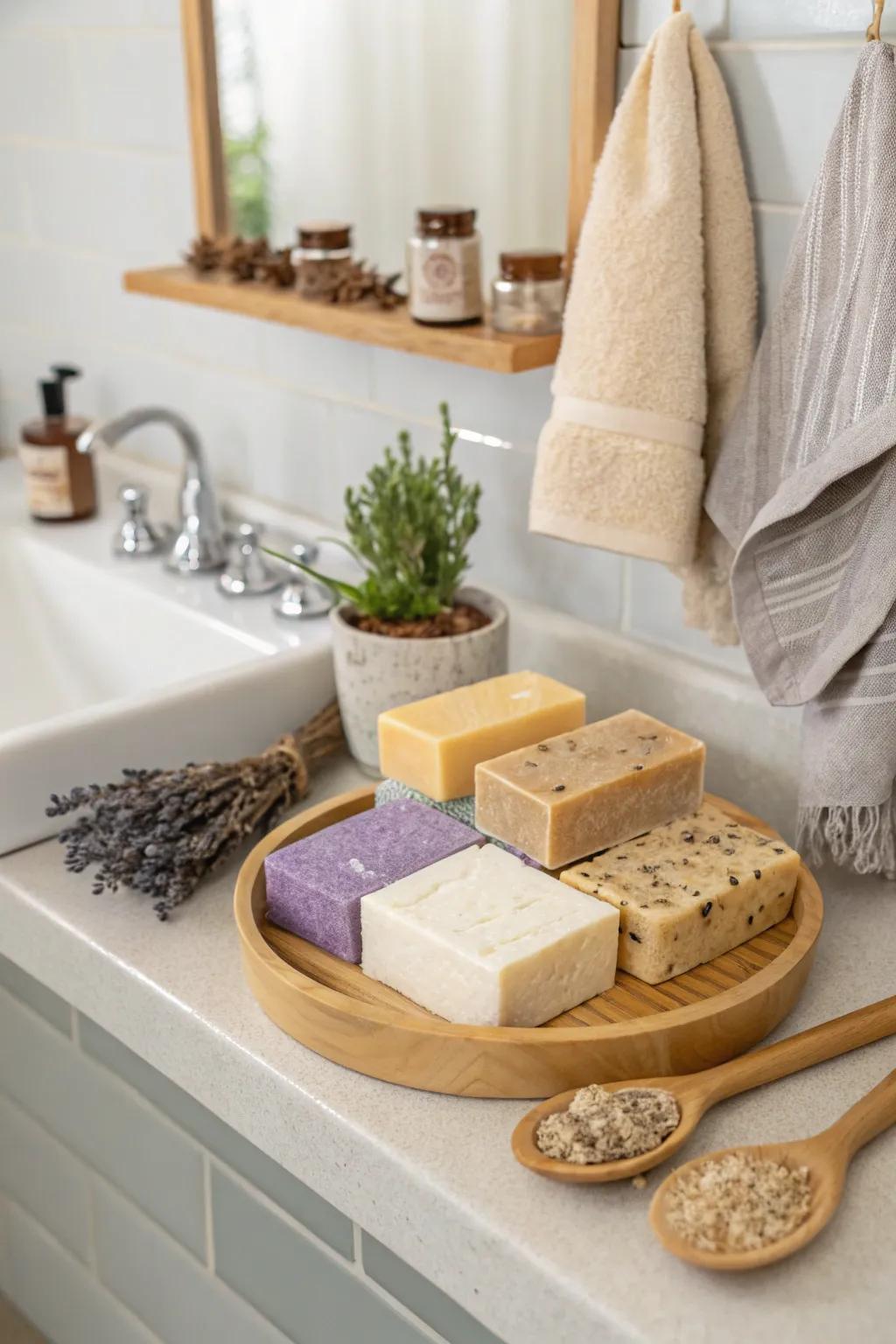 Luxurious natural soap bars offering a sustainable self-care experience.