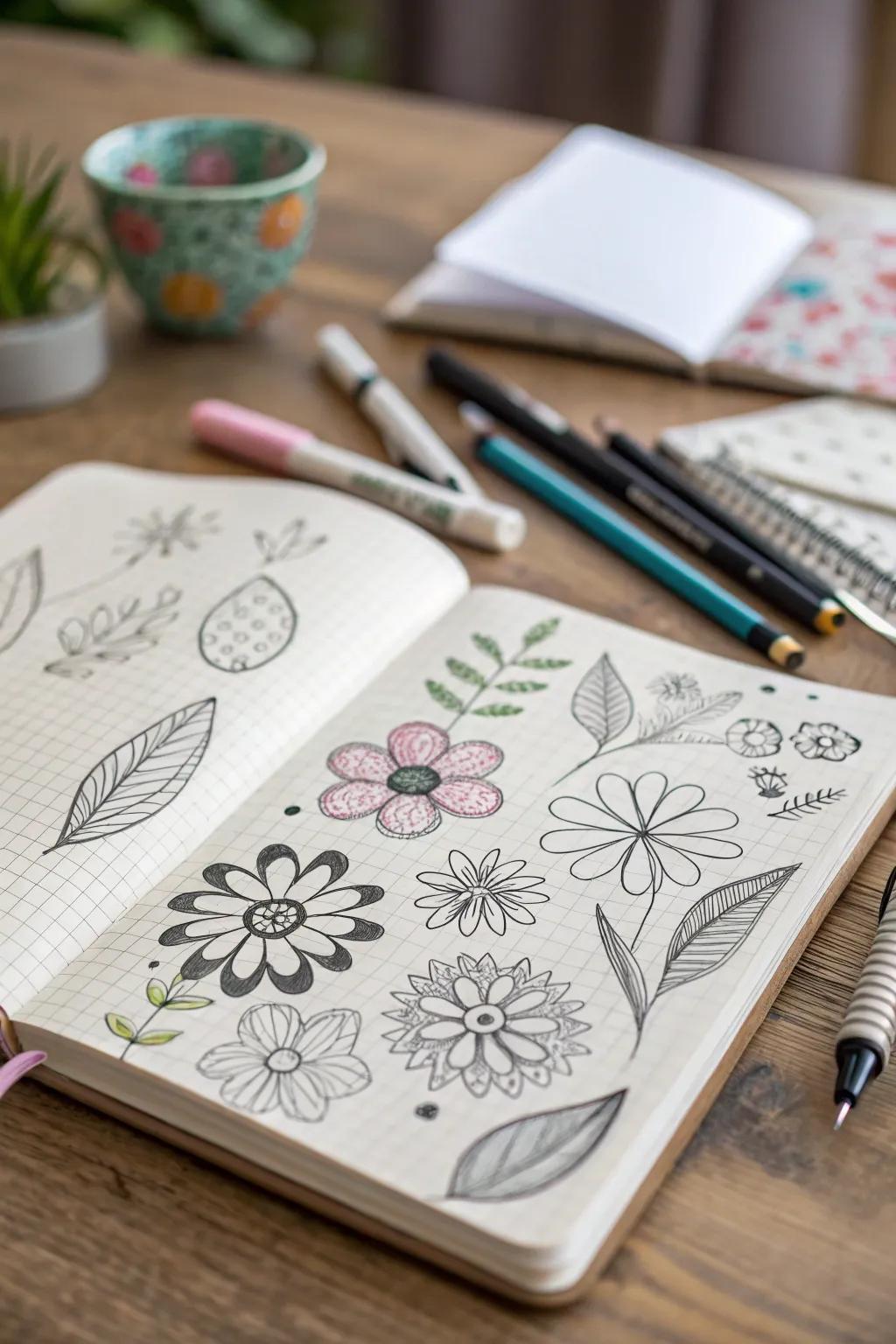 Spark creativity with whimsical doodle flower sketches.