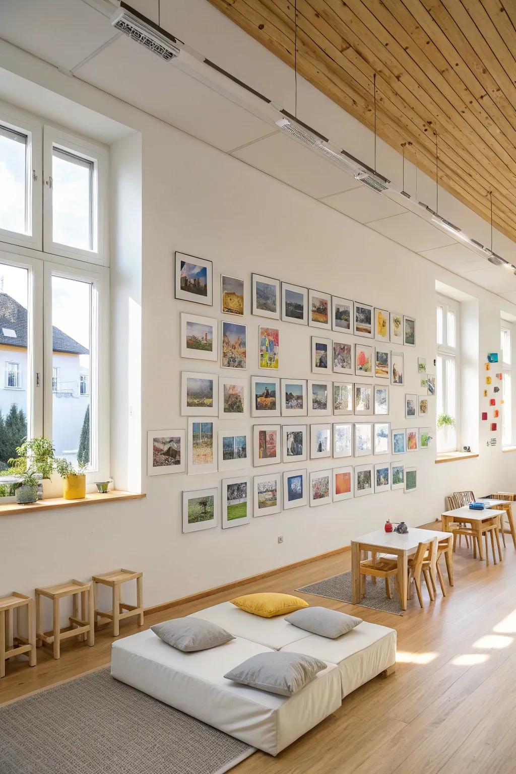 Create a tapestry of memories: A stunning photo collage wall that celebrates student stories and achievements.