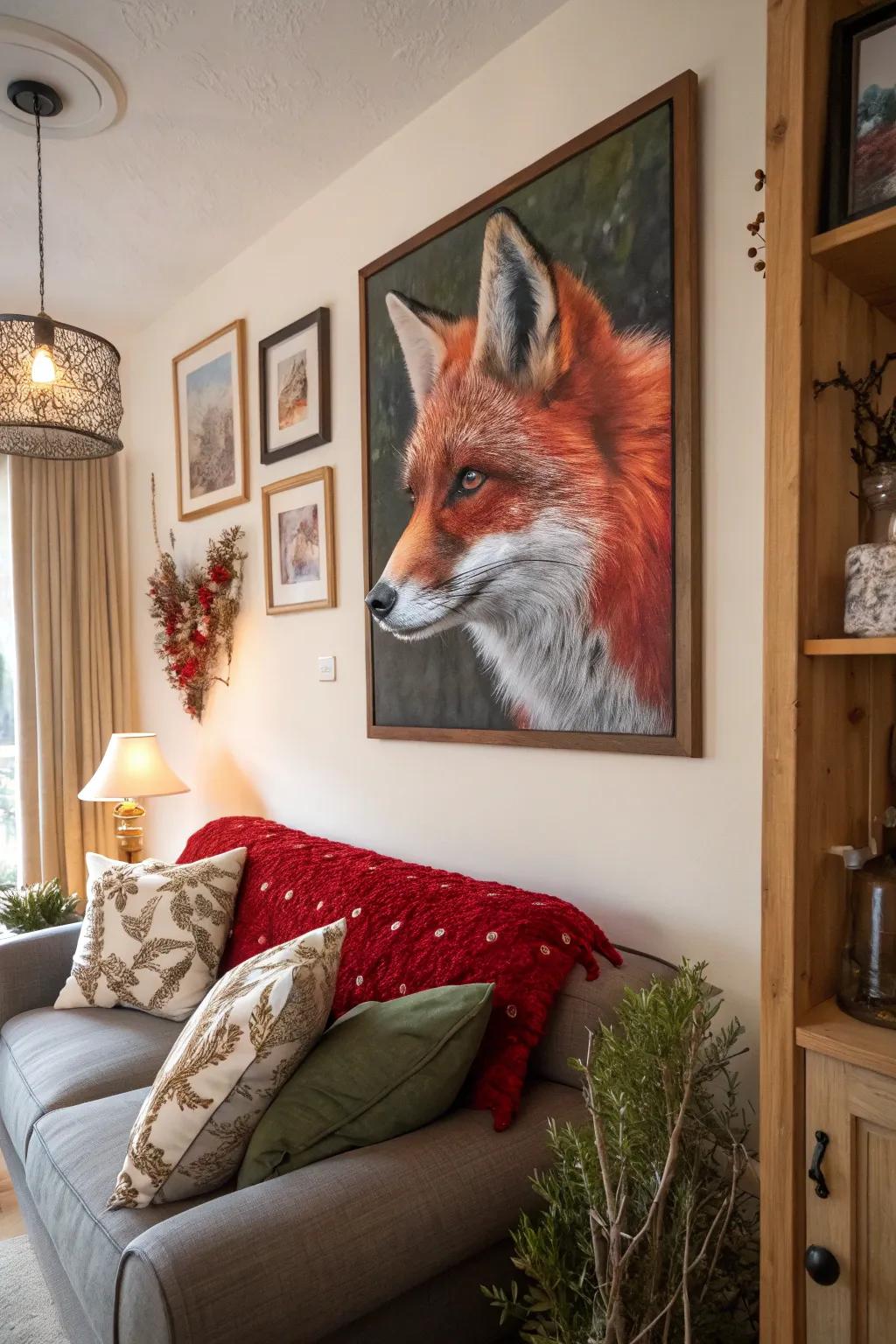 Add a whimsical touch with a charming red fox painting.