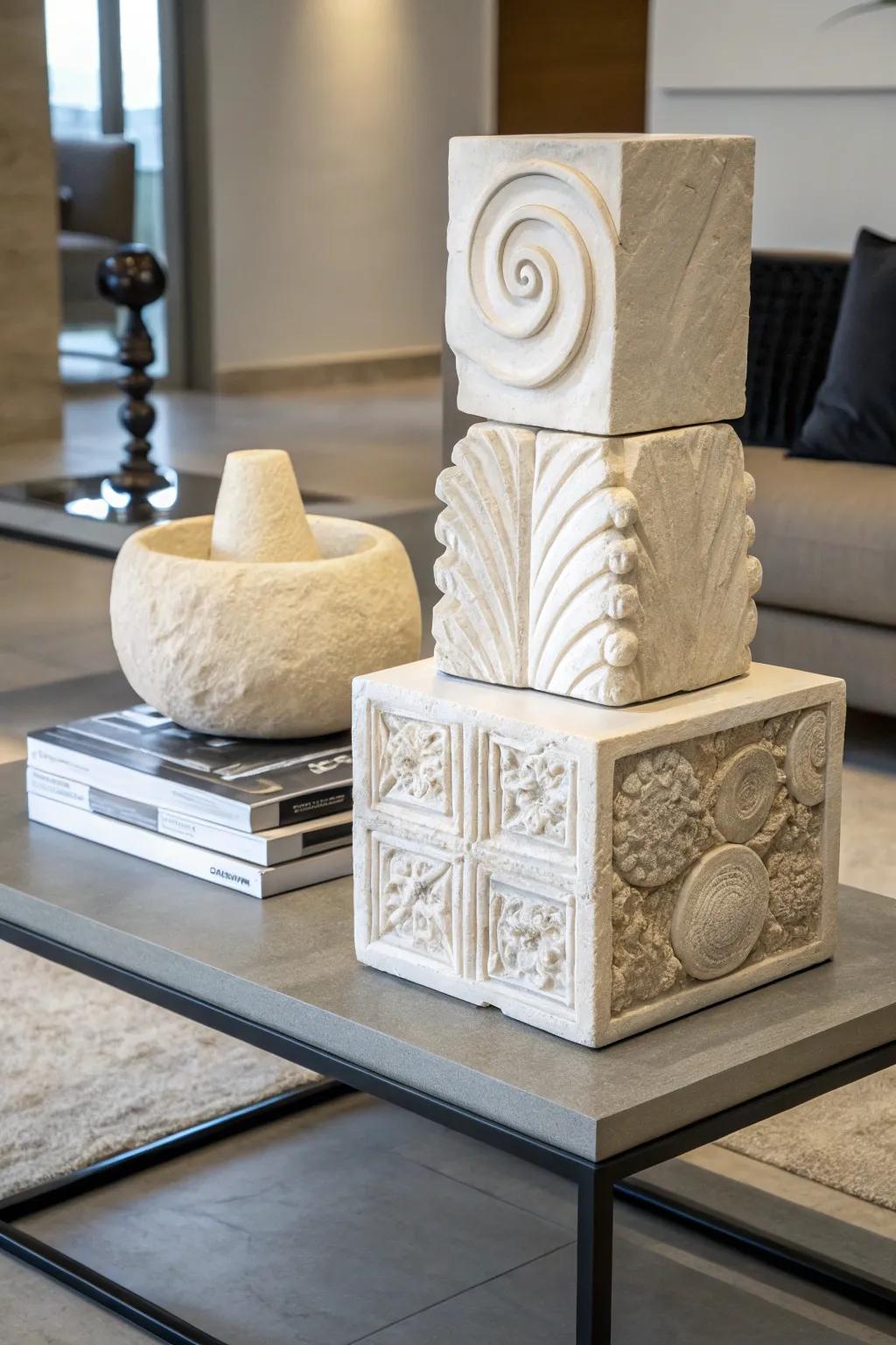 Plaster sculptures add artistic flair to your decor.