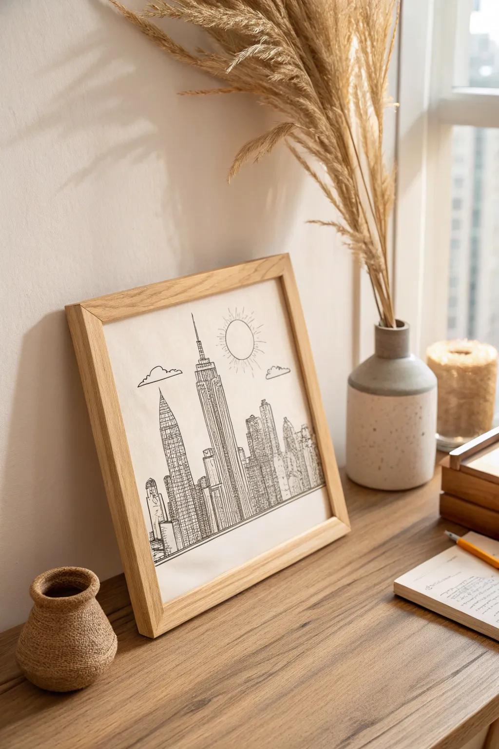 Bring urban inspiration into your workspace with minimalist city skyline doodles. #UrbanVibes #MinimalistArt