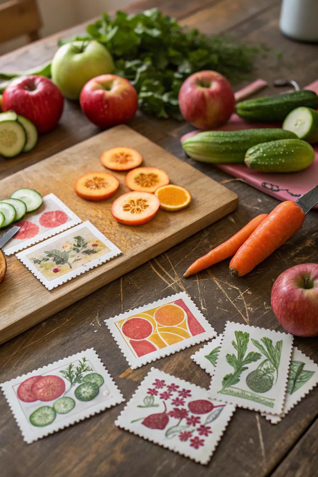 Fruits and vegetables offer natural and organic stamping patterns.