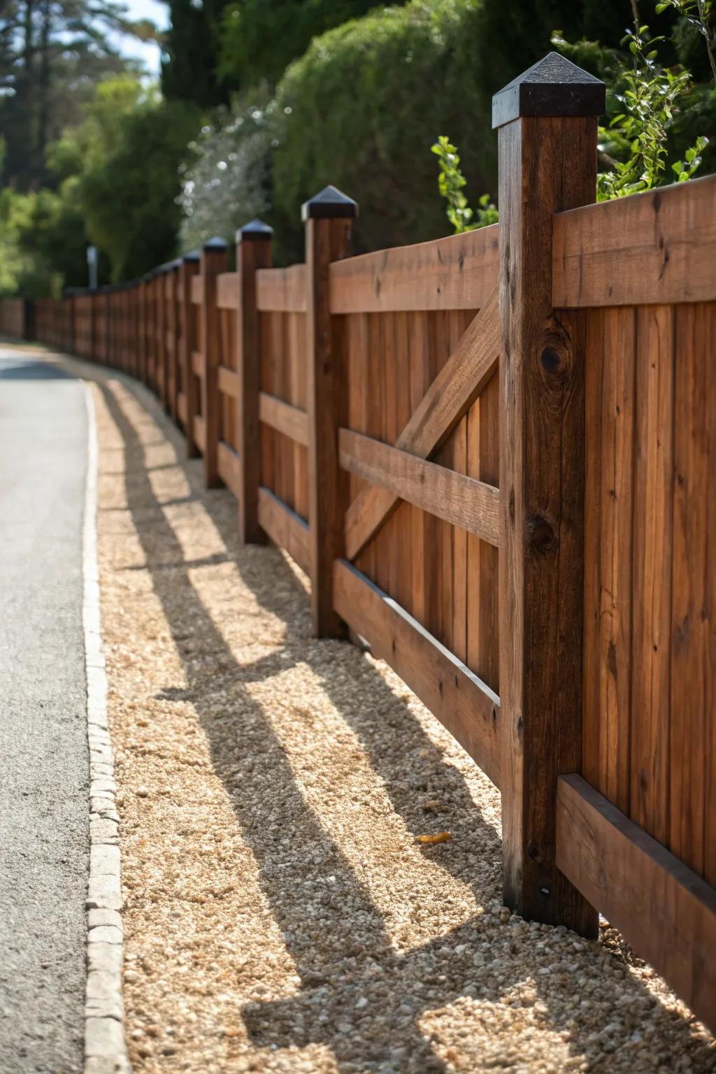 Enhance your driveway's charm with a handcrafted short wooden fence.