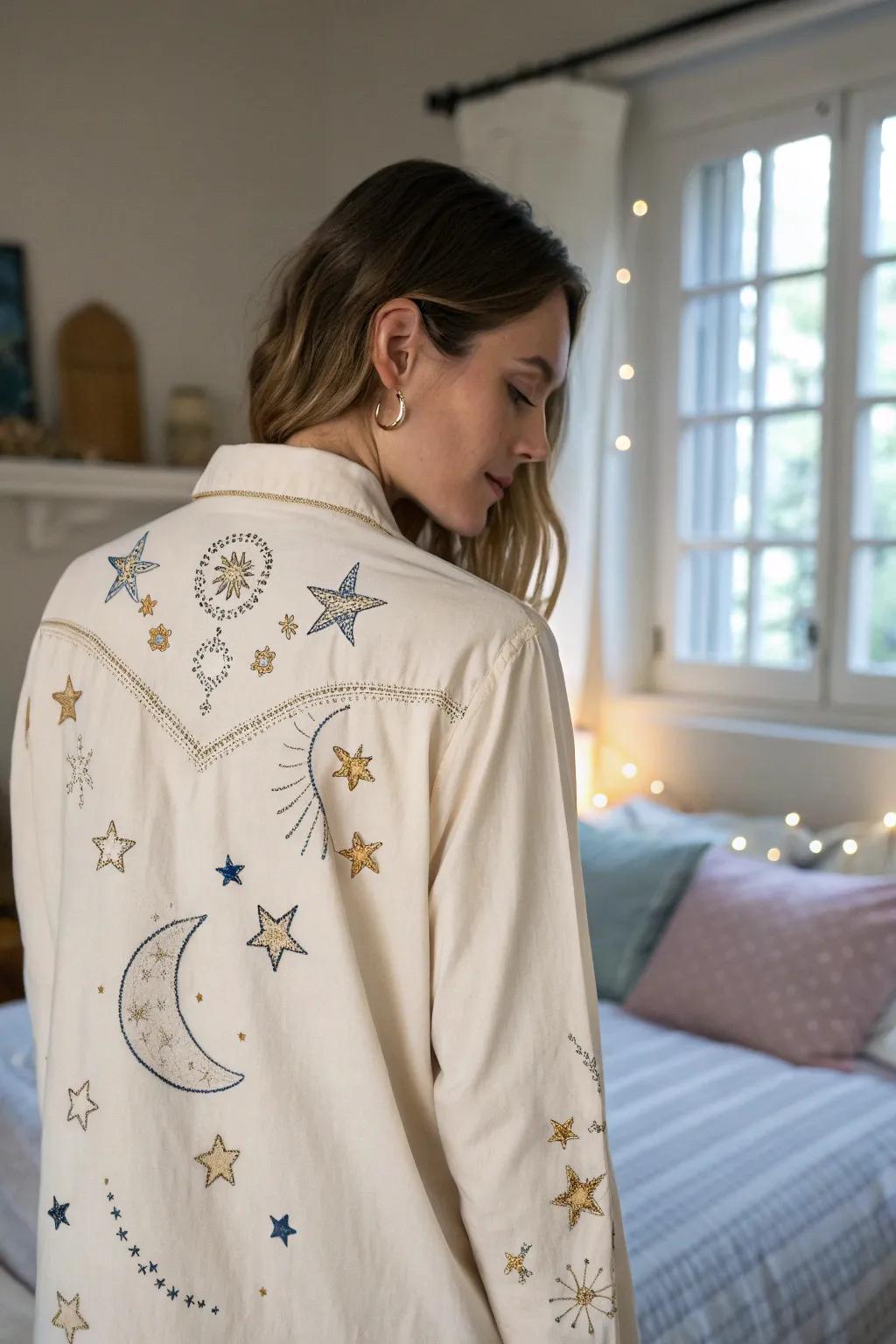 Celestial embroidery designs bring a touch of magic.