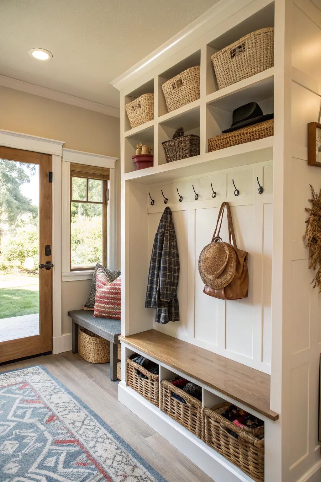 A mini mudroom keeps your entryway organized and functional.