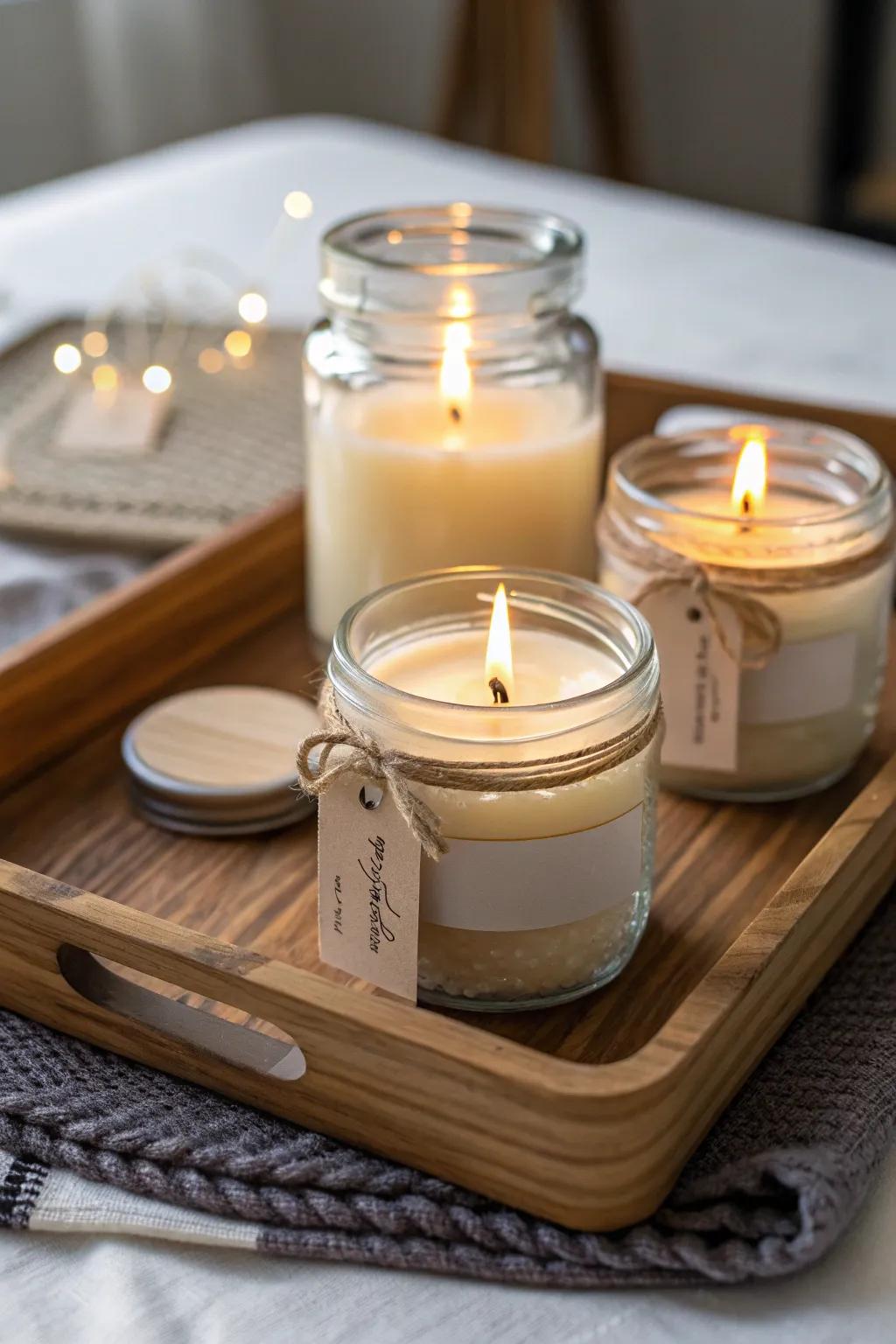 Scented candles create inviting atmospheres throughout the home.