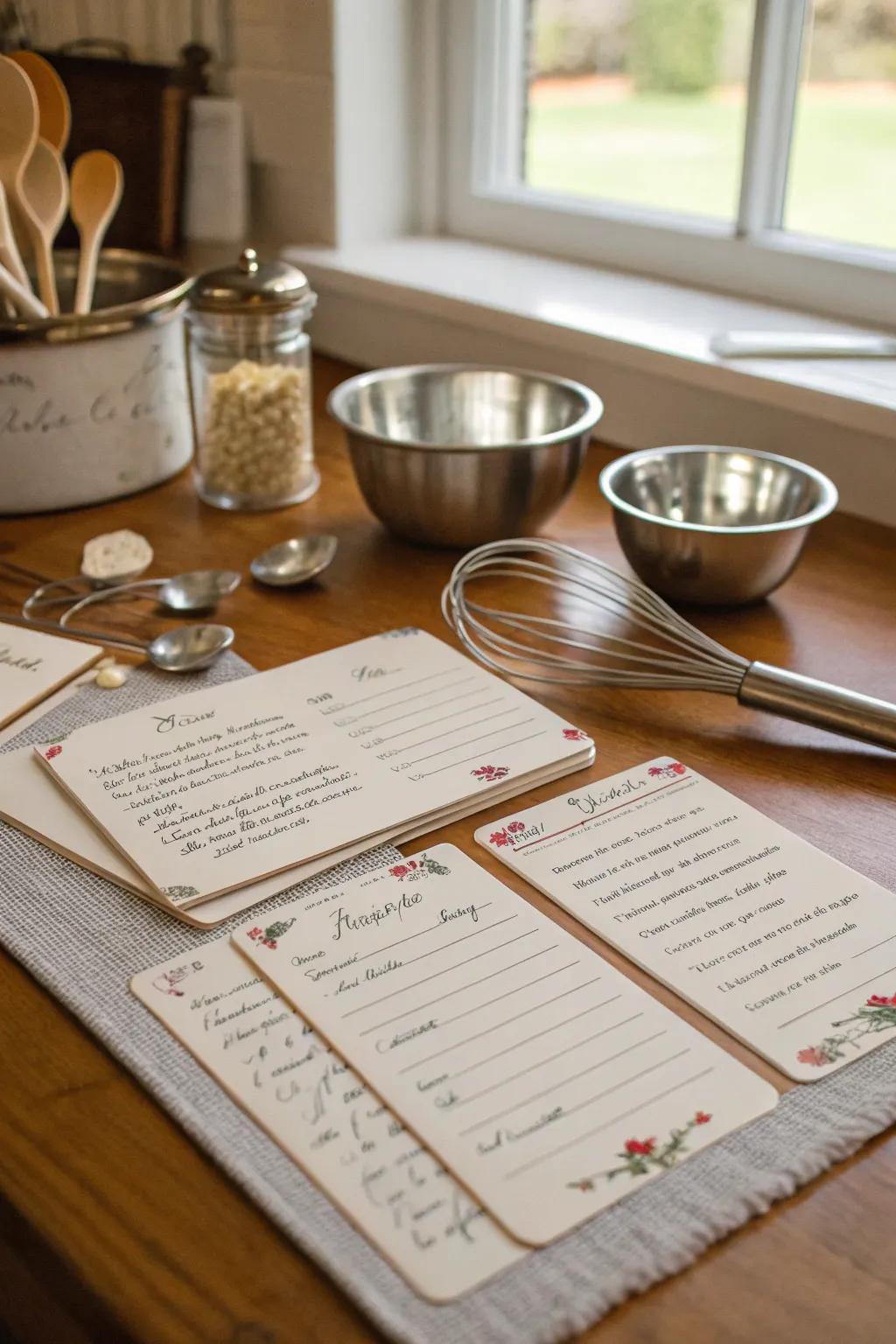 Handwritten recipe cards share family culinary secrets and stories.